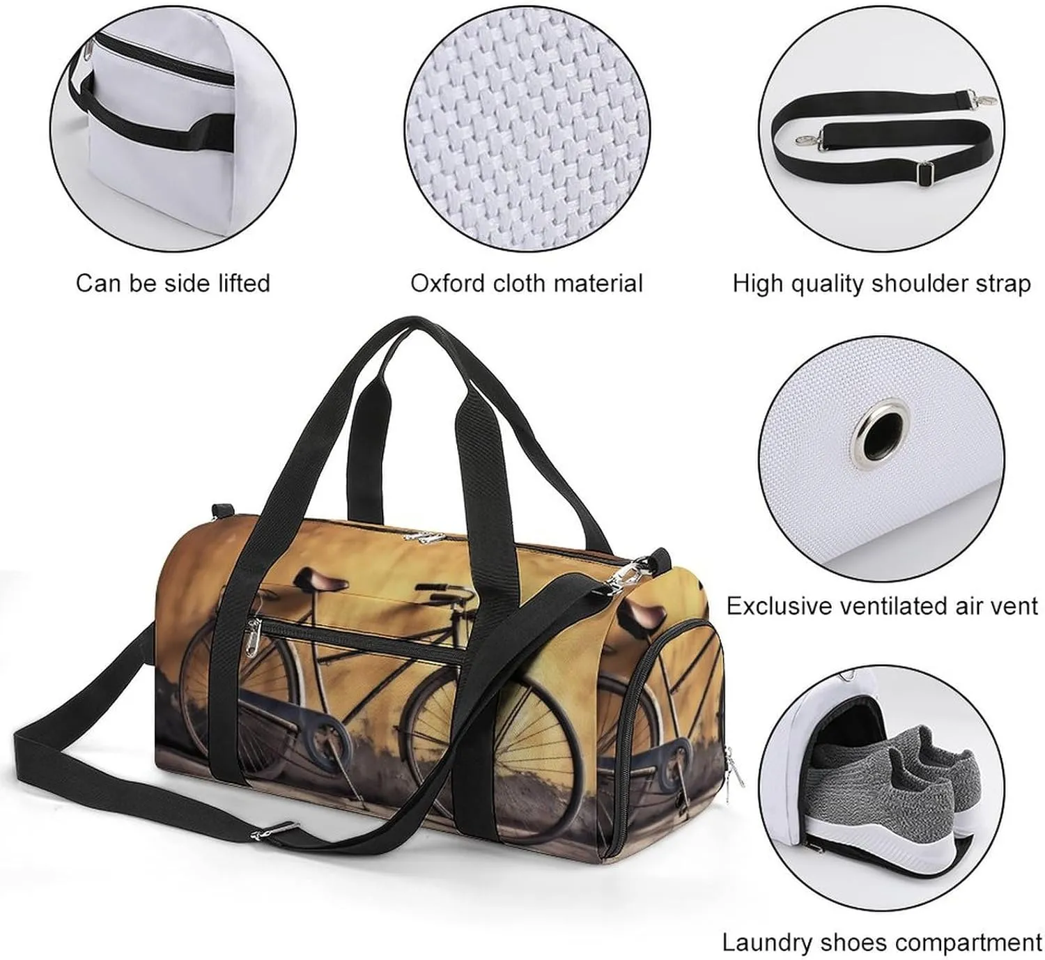 Gym Bag Old Bicycle Duffel Bag for Men Women Overnight Bag with Shoe Compartment Workout Bags
