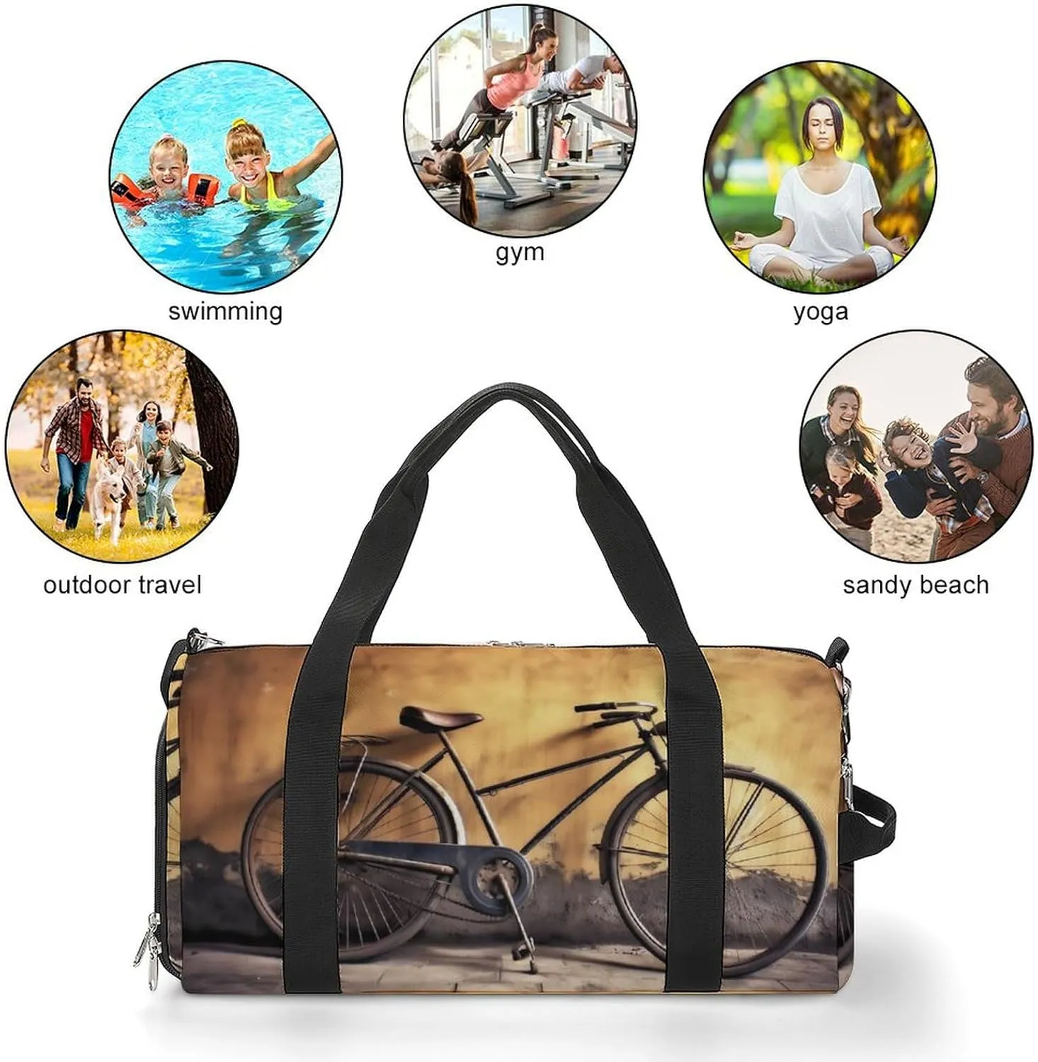 Gym Bag Old Bicycle Duffel Bag for Men Women Overnight Bag with Shoe Compartment Workout Bags