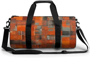 Gym Bag Orange Grid Lines Duffel Bag for Men Women Overnight Bag with Shoe Compartment Workout Bags