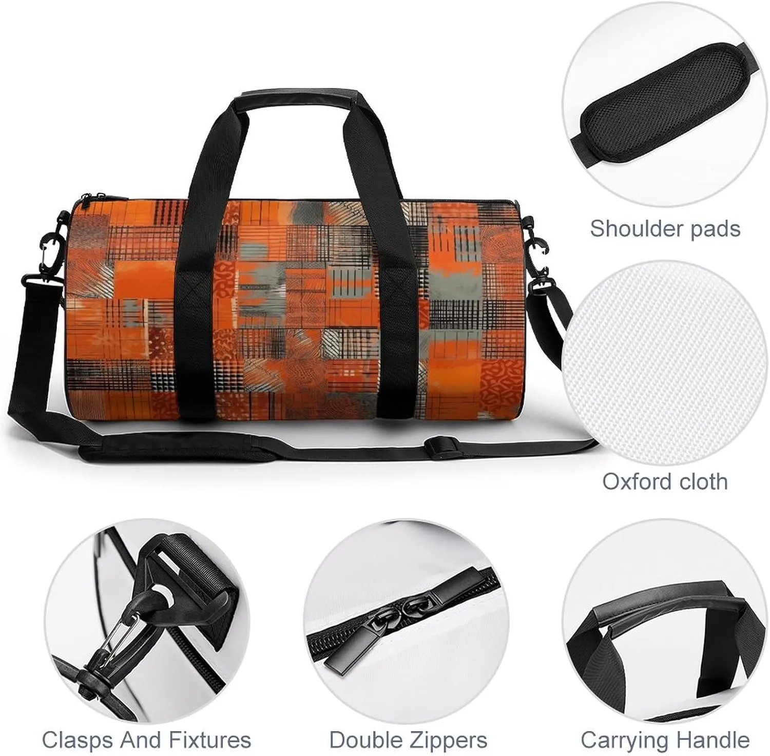 Gym Bag Orange Grid Lines Duffel Bag for Men Women Overnight Bag with Shoe Compartment Workout Bags