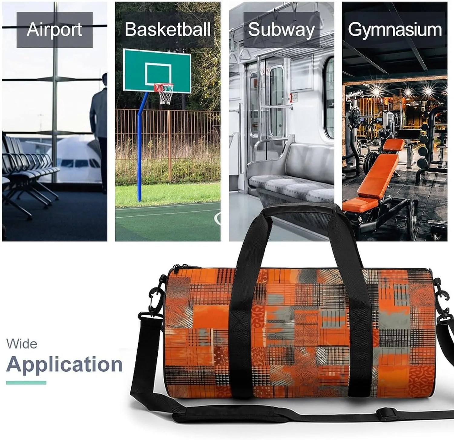 Gym Bag Orange Grid Lines Duffel Bag for Men Women Overnight Bag with Shoe Compartment Workout Bags