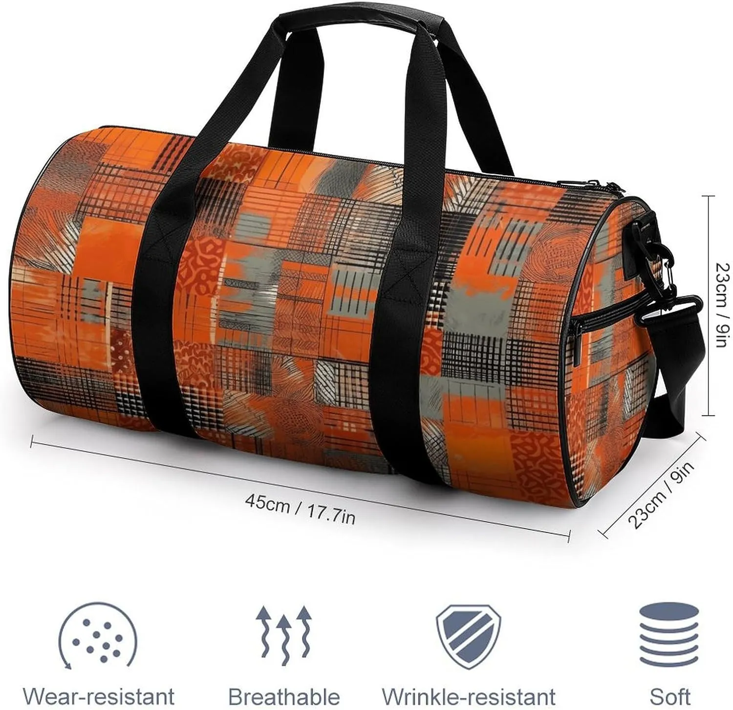 Gym Bag Orange Grid Lines Duffel Bag for Men Women Overnight Bag with Shoe Compartment Workout Bags