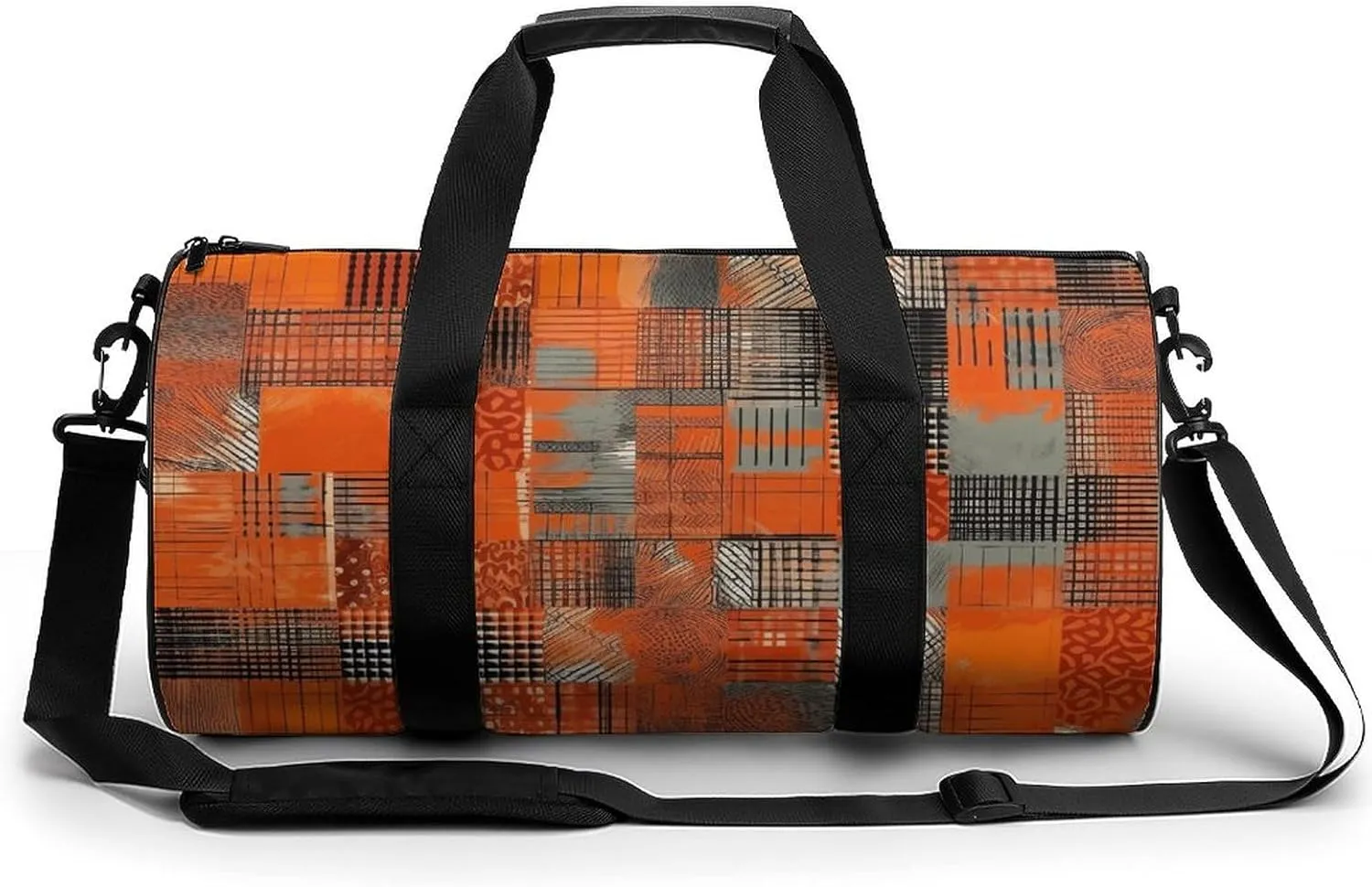Gym Bag Orange Grid Lines Duffel Bag for Men Women Overnight Bag with Shoe Compartment Workout Bags