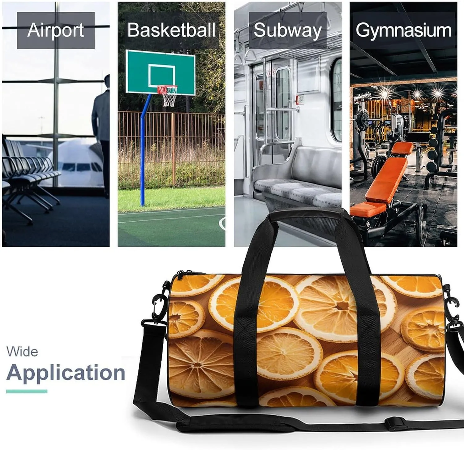Gym Bag Orange Slices Duffel Bag for Men Women Overnight Bag with Shoe Compartment Workout Bags