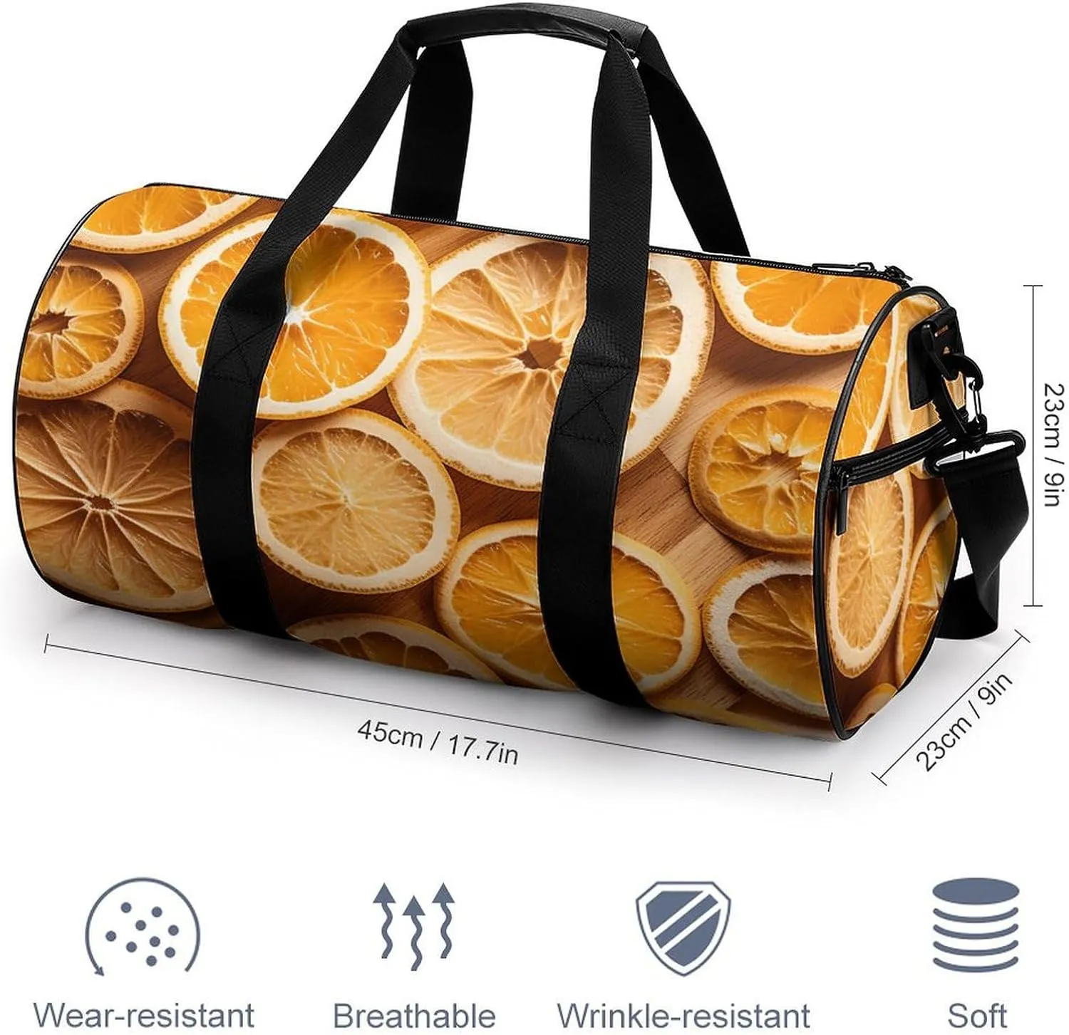 Gym Bag Orange Slices Duffel Bag for Men Women Overnight Bag with Shoe Compartment Workout Bags