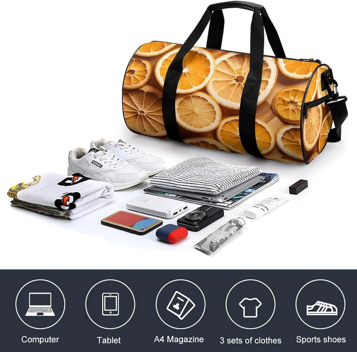 Gym Bag Orange Slices Duffel Bag for Men Women Overnight Bag with Shoe Compartment Workout Bags