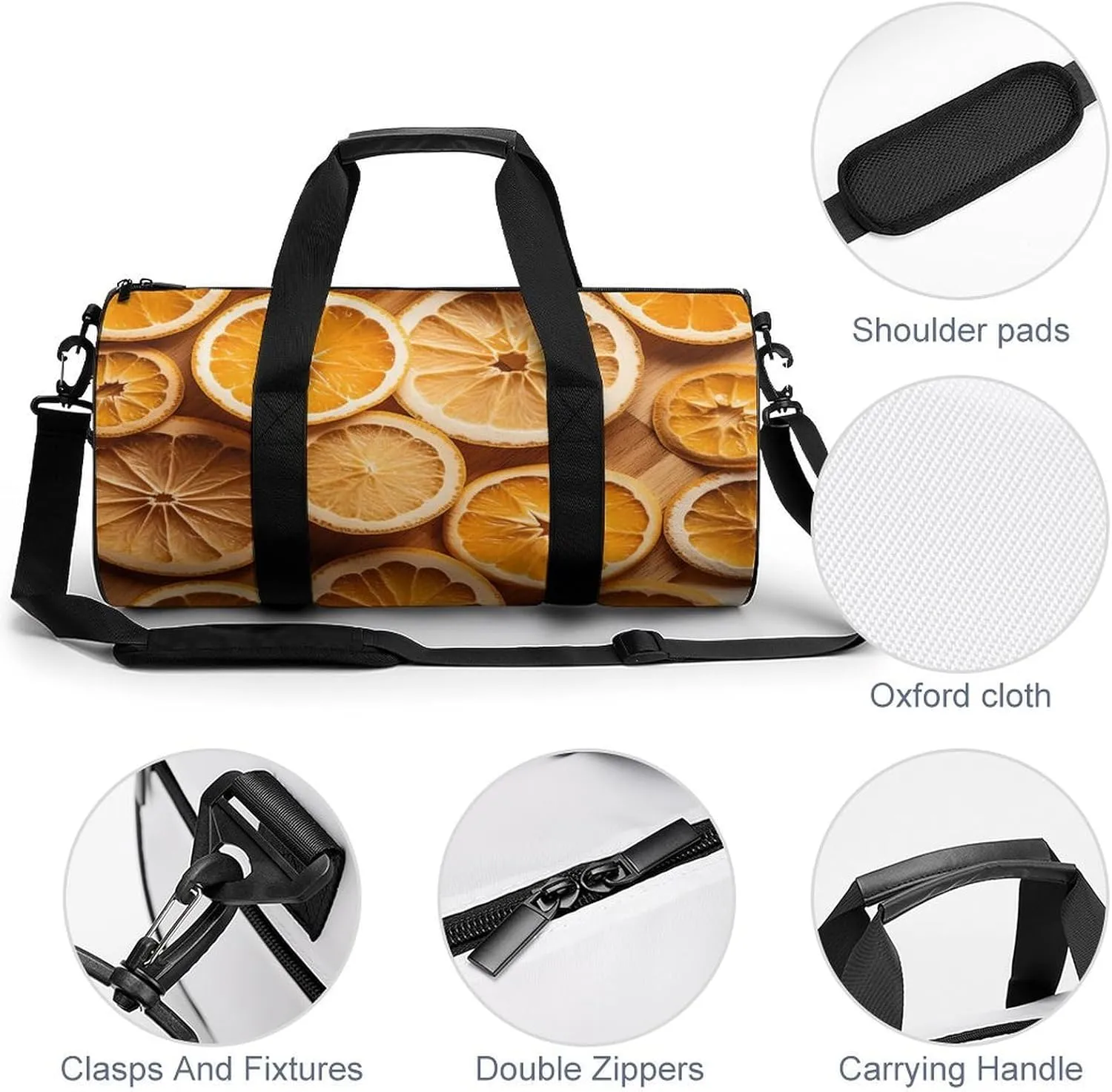 Gym Bag Orange Slices Duffel Bag for Men Women Overnight Bag with Shoe Compartment Workout Bags