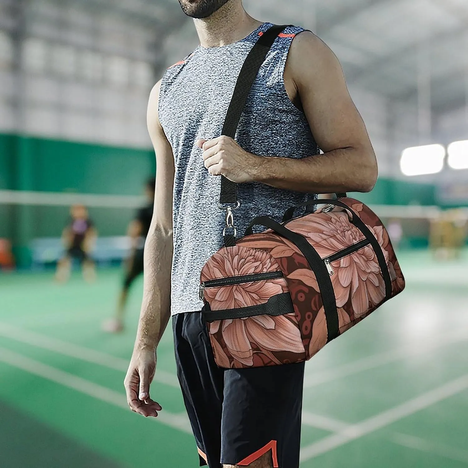 Gym Bag Peach And Brown Duffel Bag for Men Women Overnight Bag with Shoe Compartment Workout Bags
