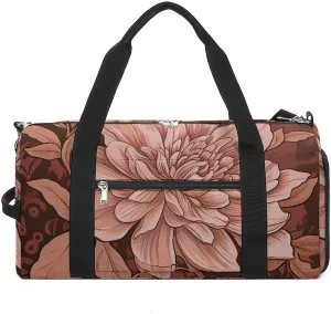 Gym Bag Peach And Brown Duffel Bag for Men Women Overnight Bag with Shoe Compartment Workout Bags