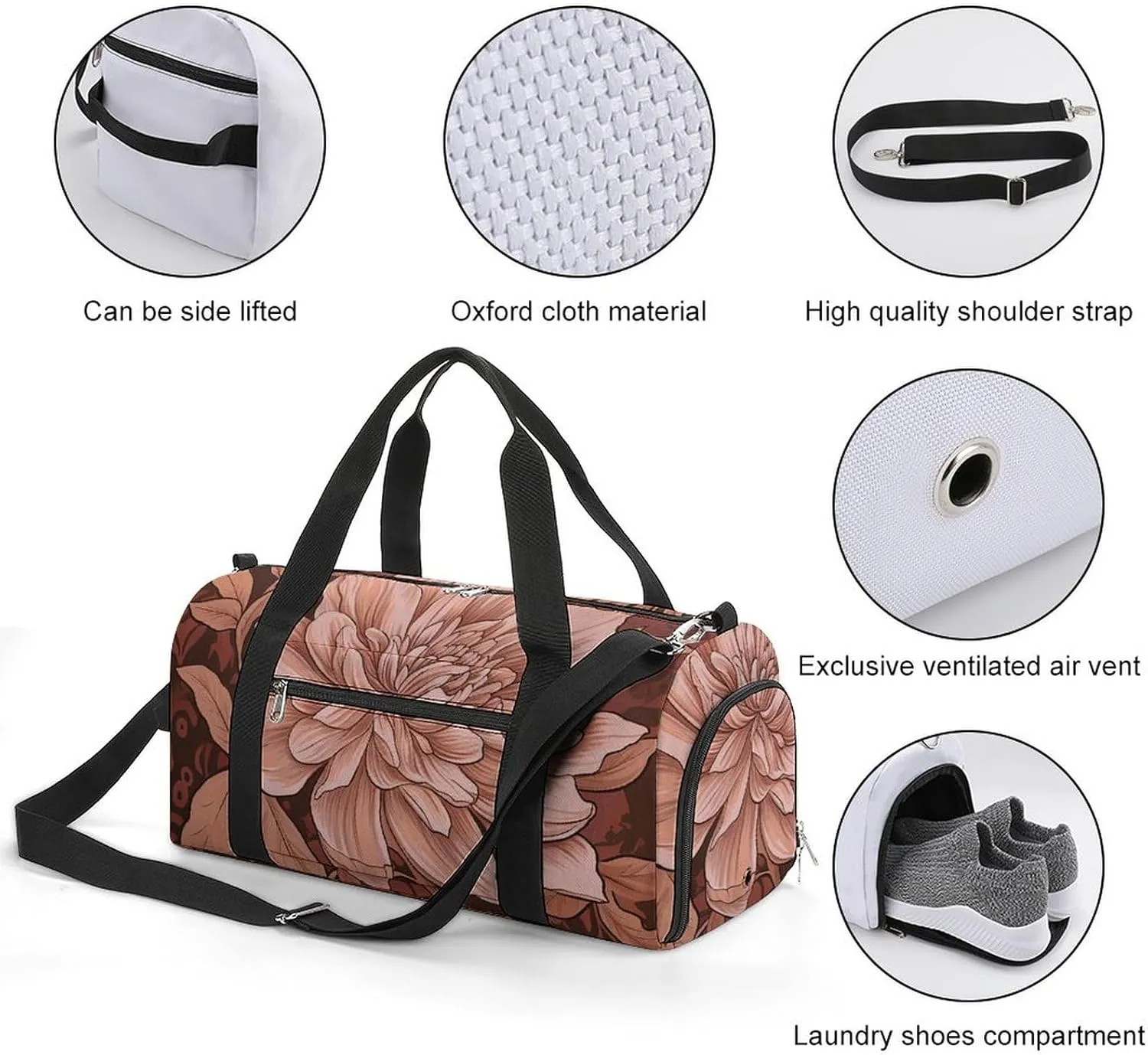 Gym Bag Peach And Brown Duffel Bag for Men Women Overnight Bag with Shoe Compartment Workout Bags
