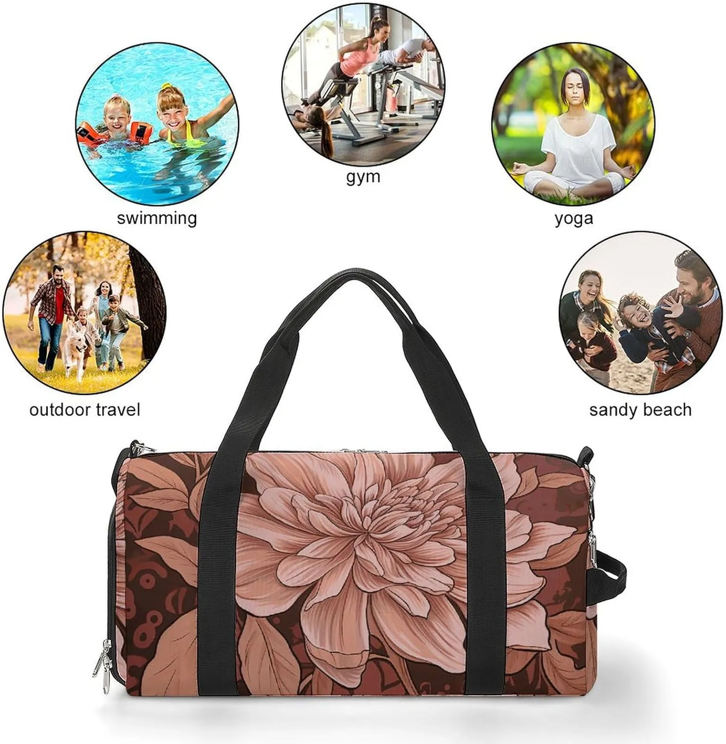 Gym Bag Peach And Brown Duffel Bag for Men Women Overnight Bag with Shoe Compartment Workout Bags
