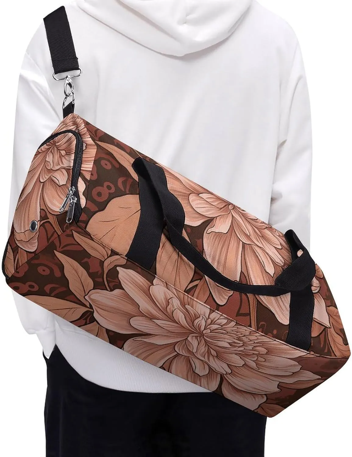 Gym Bag Peach And Brown Duffel Bag for Men Women Overnight Bag with Shoe Compartment Workout Bags