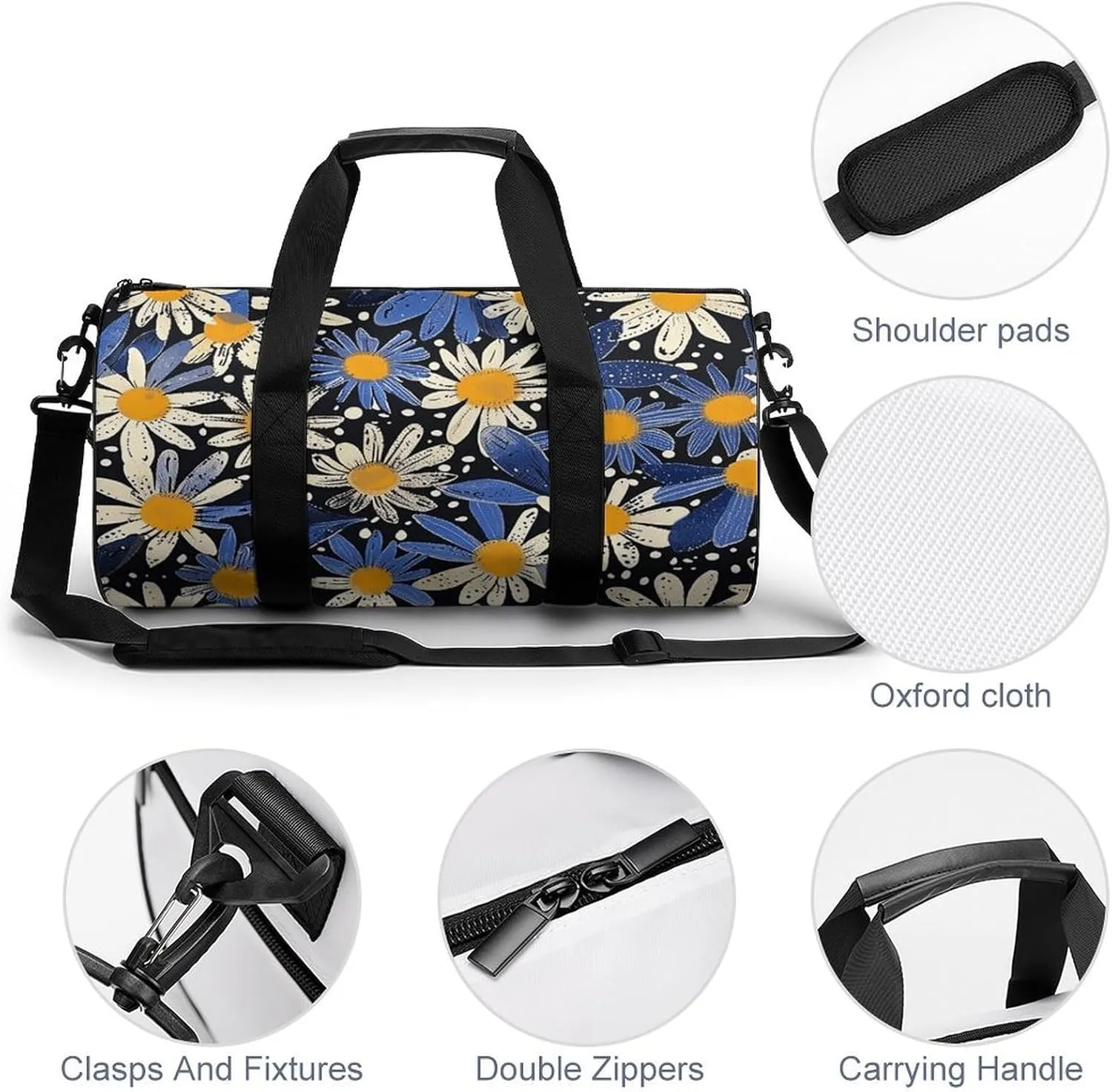 Gym Bag Pictures with Daisies Duffel Bag for Men Women Overnight Bag with Shoe Compartment Workout Bags