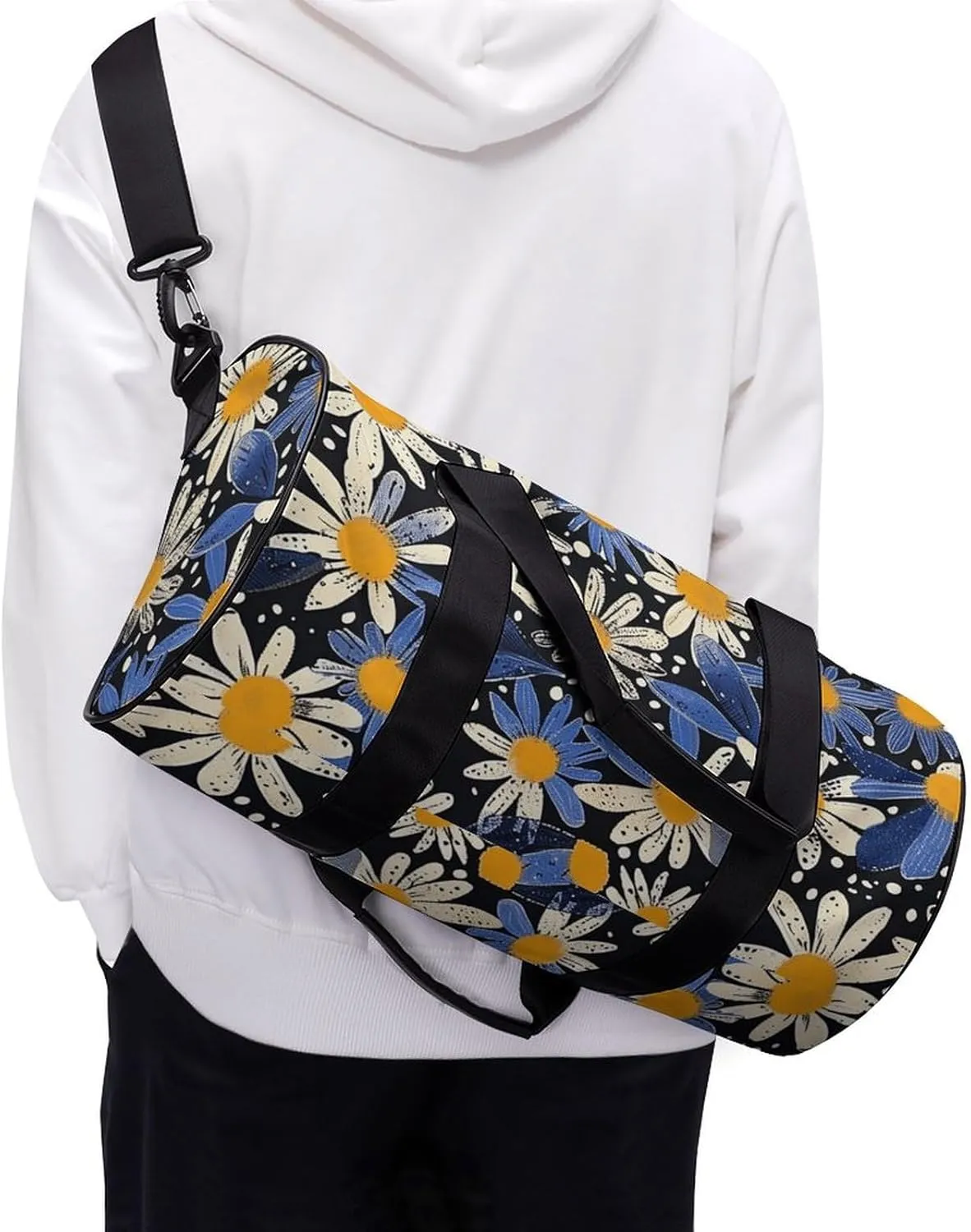 Gym Bag Pictures with Daisies Duffel Bag for Men Women Overnight Bag with Shoe Compartment Workout Bags