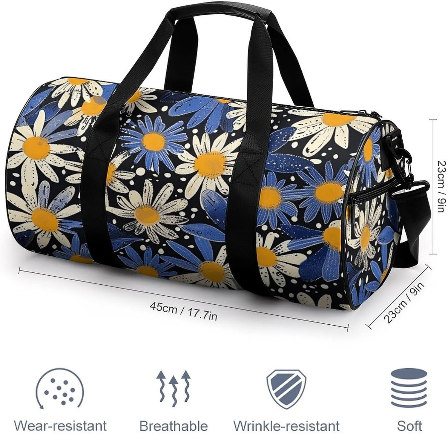 Gym Bag Pictures with Daisies Duffel Bag for Men Women Overnight Bag with Shoe Compartment Workout Bags