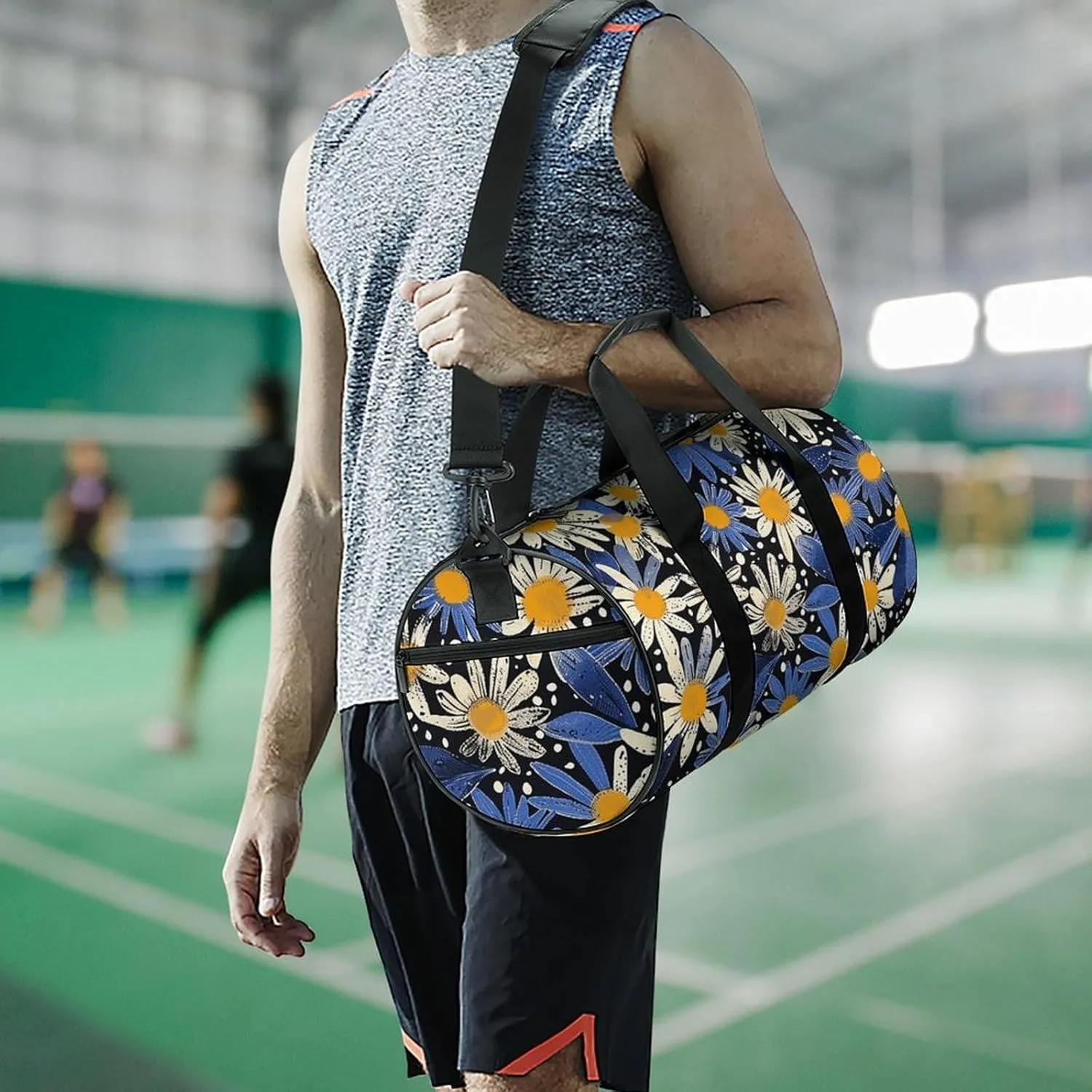 Gym Bag Pictures with Daisies Duffel Bag for Men Women Overnight Bag with Shoe Compartment Workout Bags