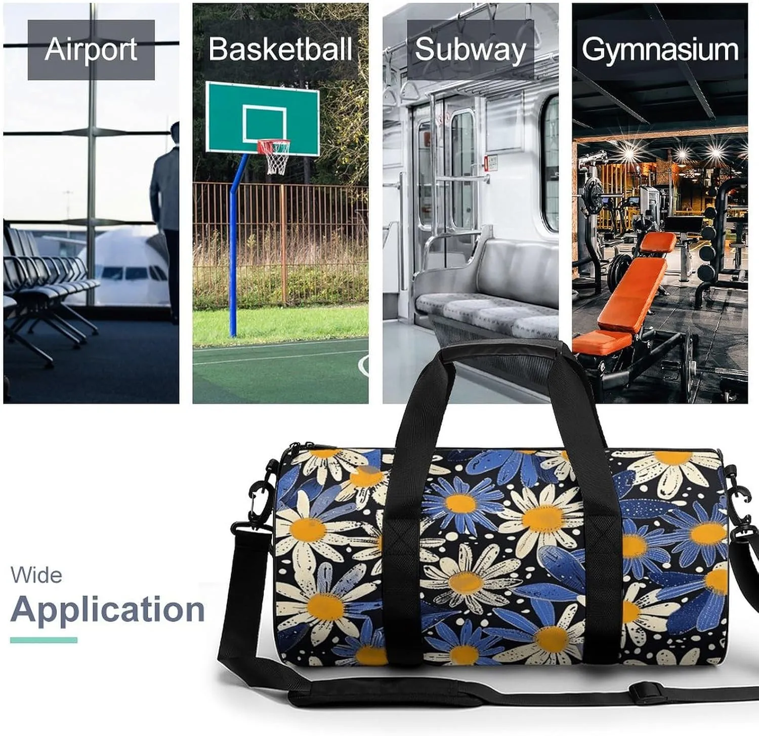 Gym Bag Pictures with Daisies Duffel Bag for Men Women Overnight Bag with Shoe Compartment Workout Bags