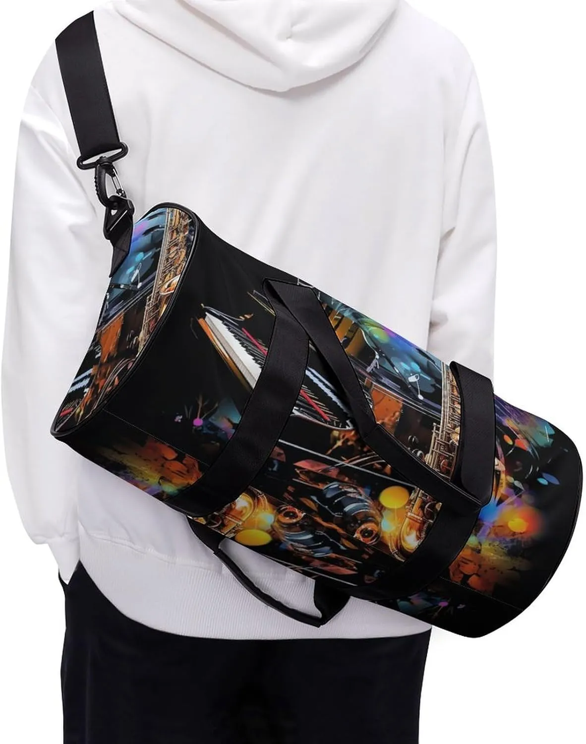 Gym Bag Saxophone And Piano Duffel Bag for Men Women Overnight Bag with Shoe Compartment Workout Bags