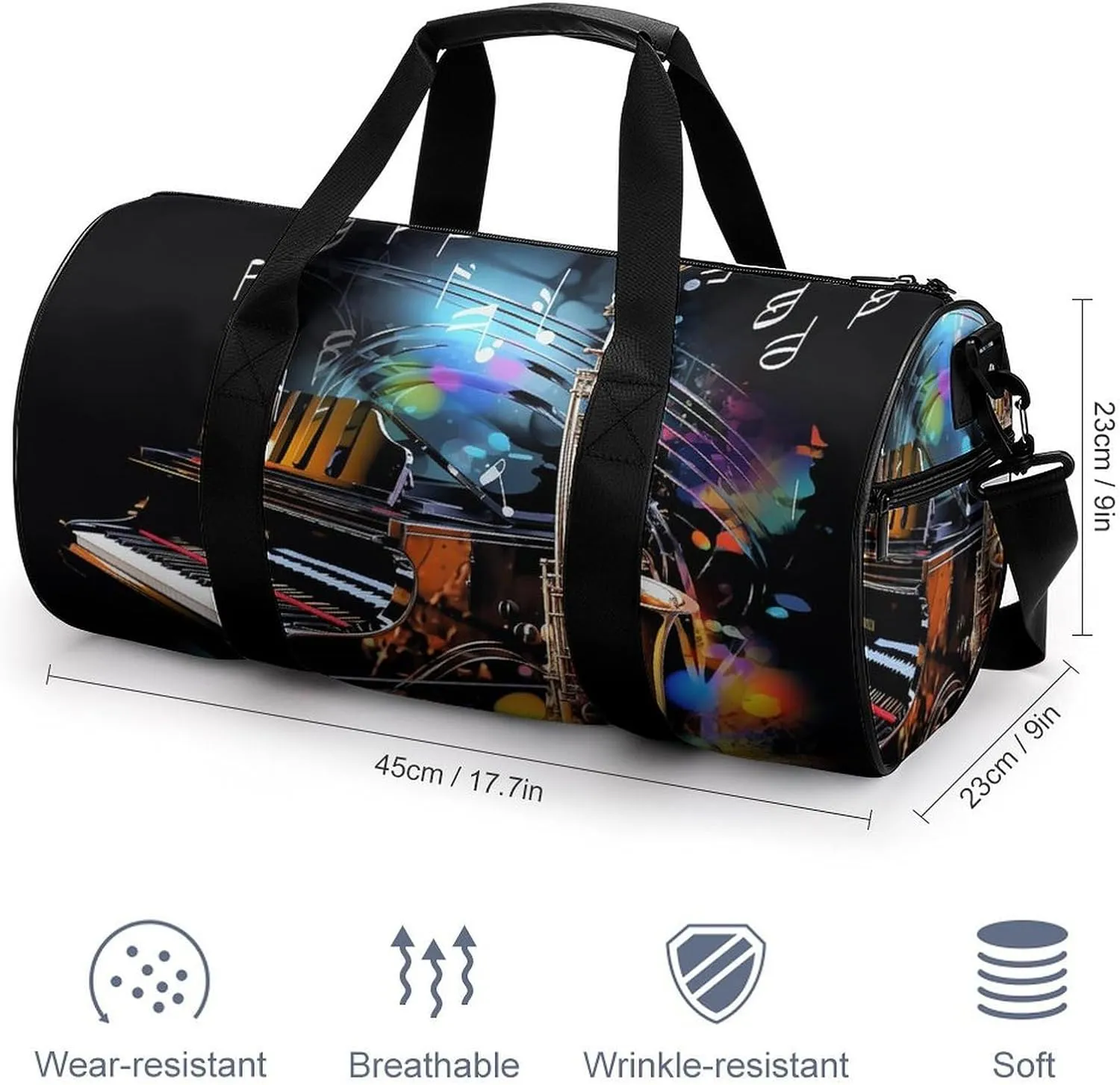 Gym Bag Saxophone And Piano Duffel Bag for Men Women Overnight Bag with Shoe Compartment Workout Bags