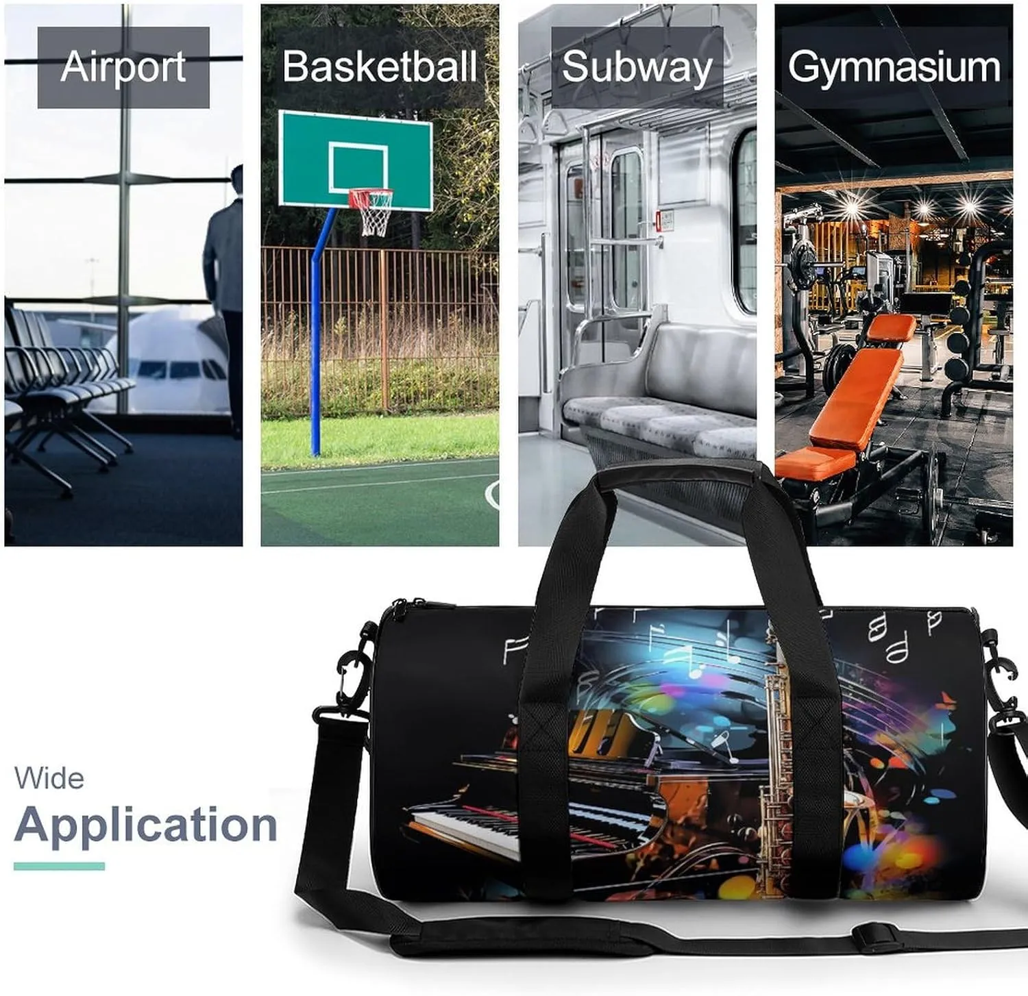 Gym Bag Saxophone And Piano Duffel Bag for Men Women Overnight Bag with Shoe Compartment Workout Bags