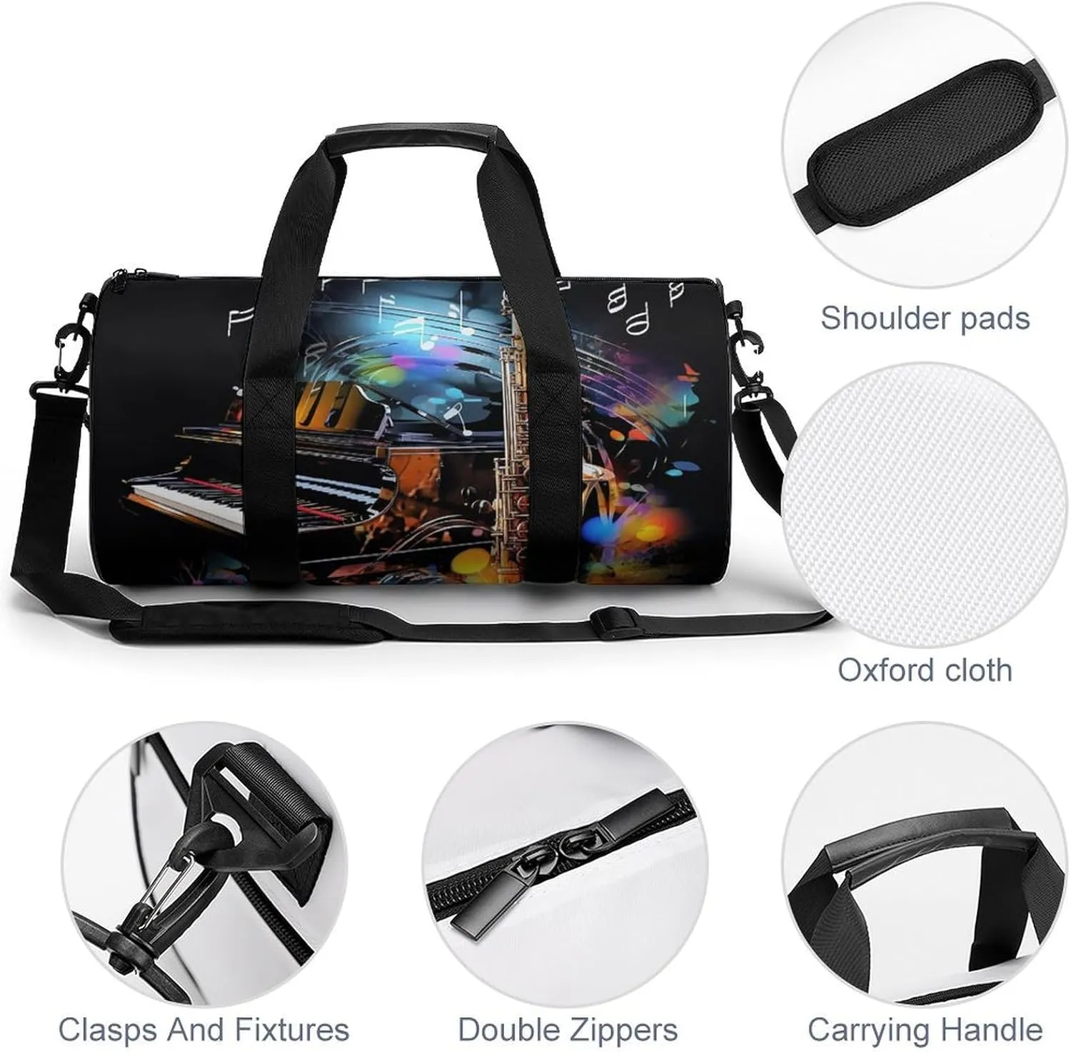 Gym Bag Saxophone And Piano Duffel Bag for Men Women Overnight Bag with Shoe Compartment Workout Bags