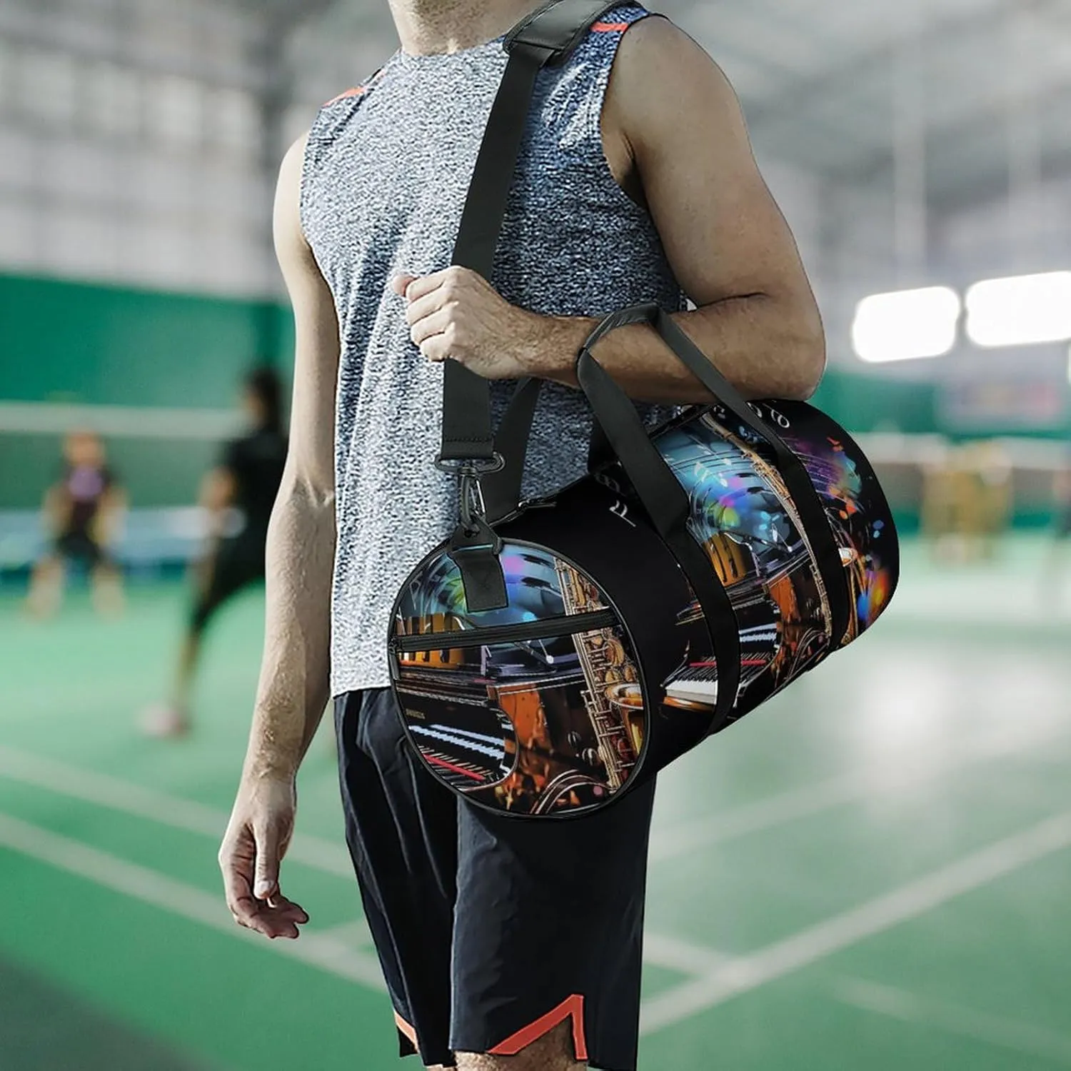 Gym Bag Saxophone And Piano Duffel Bag for Men Women Overnight Bag with Shoe Compartment Workout Bags
