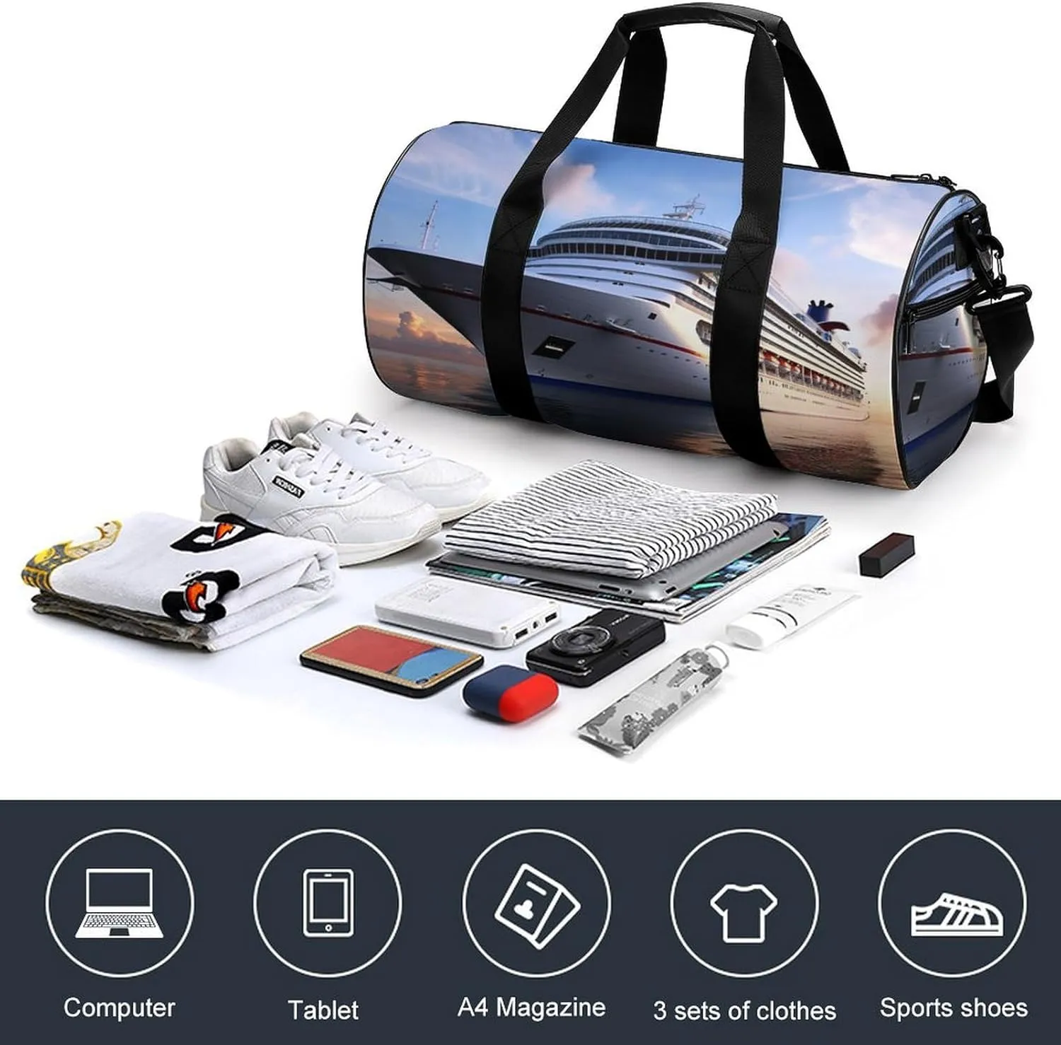 Gym Bag Sea Ship Duffel Bag for Men Women Overnight Bag with Shoe Compartment Workout Bags