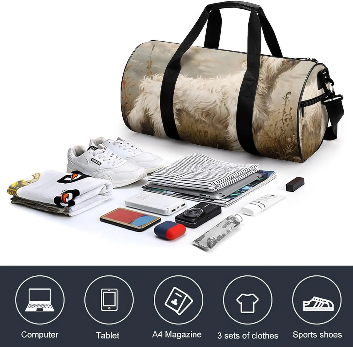 Gym Bag Standing in The Field Duffel Bag for Men Women Overnight Bag with Shoe Compartment Workout Bags