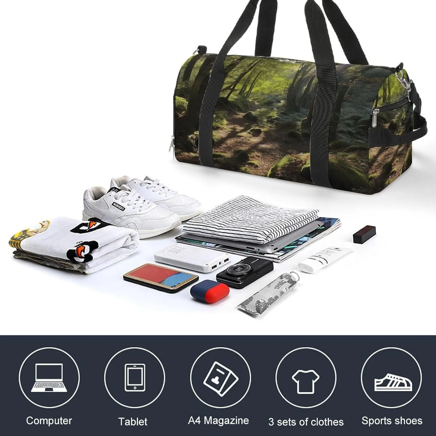 Gym Bag Sunshine in The Woods Duffel Bag for Men Women Overnight Bag with Shoe Compartment Workout Bags