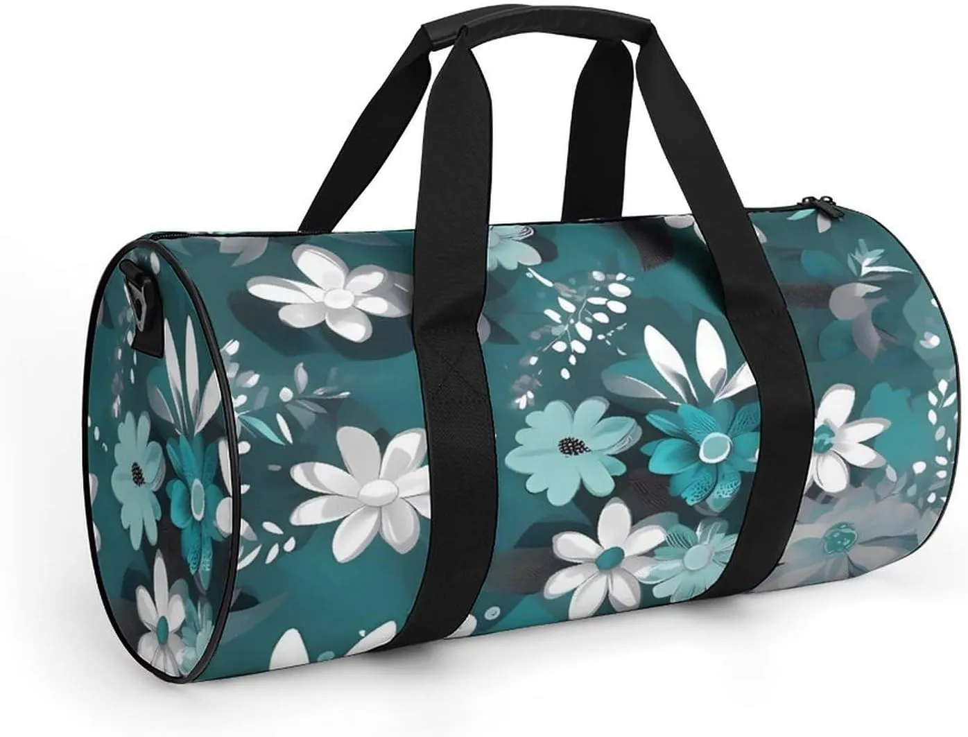 Gym Bag Teal Grey And White Floral Duffel Bag for Men Women Overnight Bag with Shoe Compartment Workout Bags
