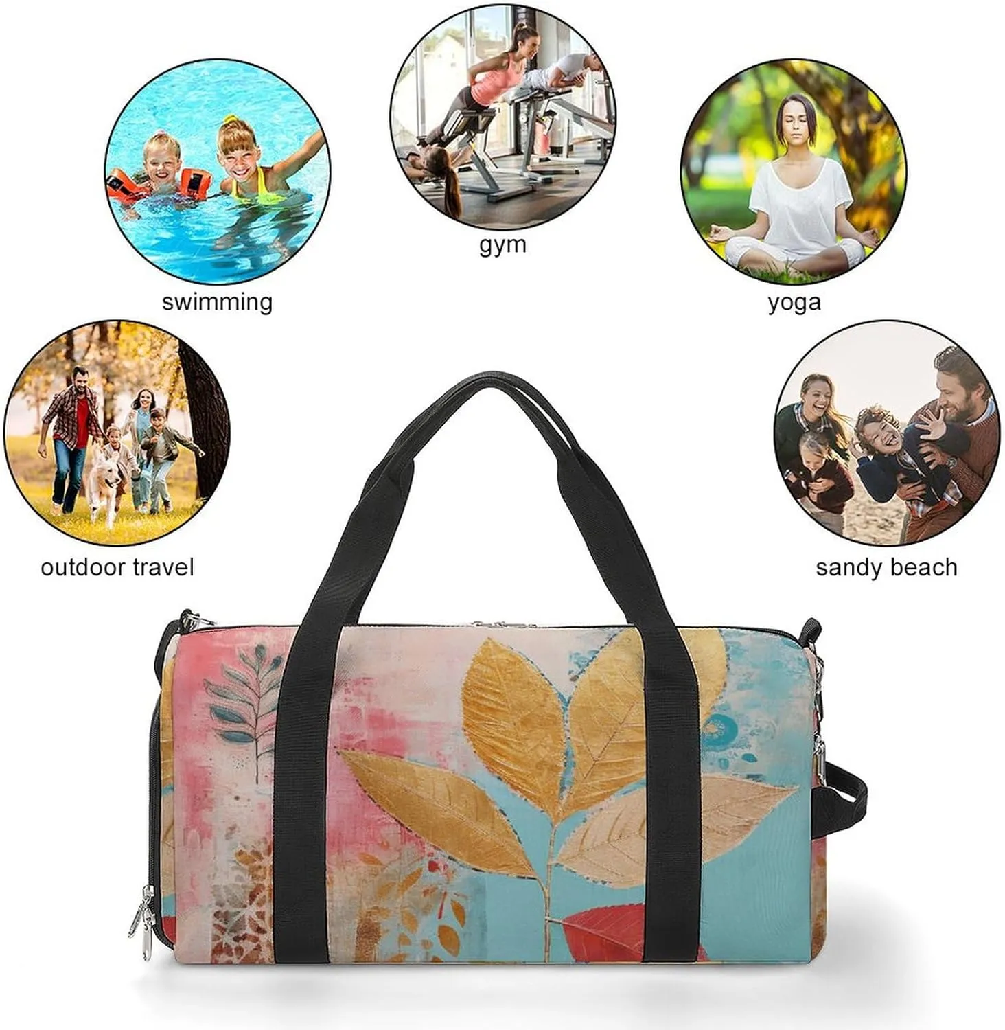 Gym Bag With Peach Leaves Duffel Bag for Men Women Overnight Bag with Shoe Compartment Workout Bags