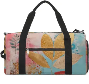 Gym Bag With Peach Leaves Duffel Bag for Men Women Overnight Bag with Shoe Compartment Workout Bags