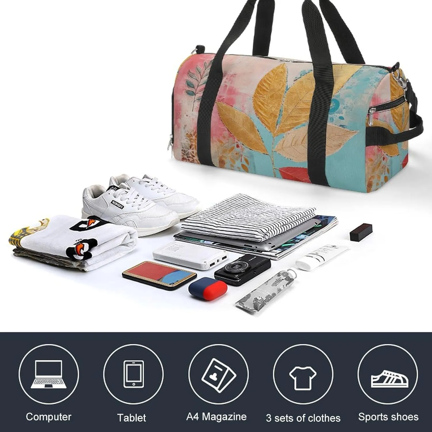 Gym Bag With Peach Leaves Duffel Bag for Men Women Overnight Bag with Shoe Compartment Workout Bags