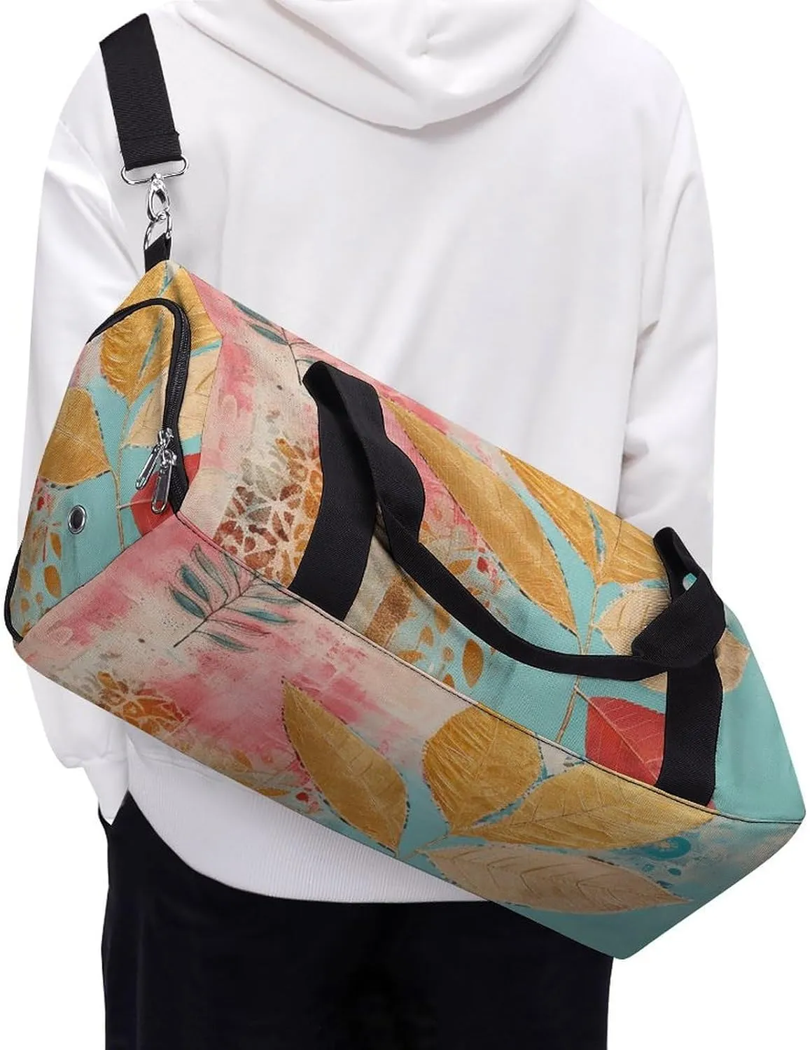 Gym Bag With Peach Leaves Duffel Bag for Men Women Overnight Bag with Shoe Compartment Workout Bags