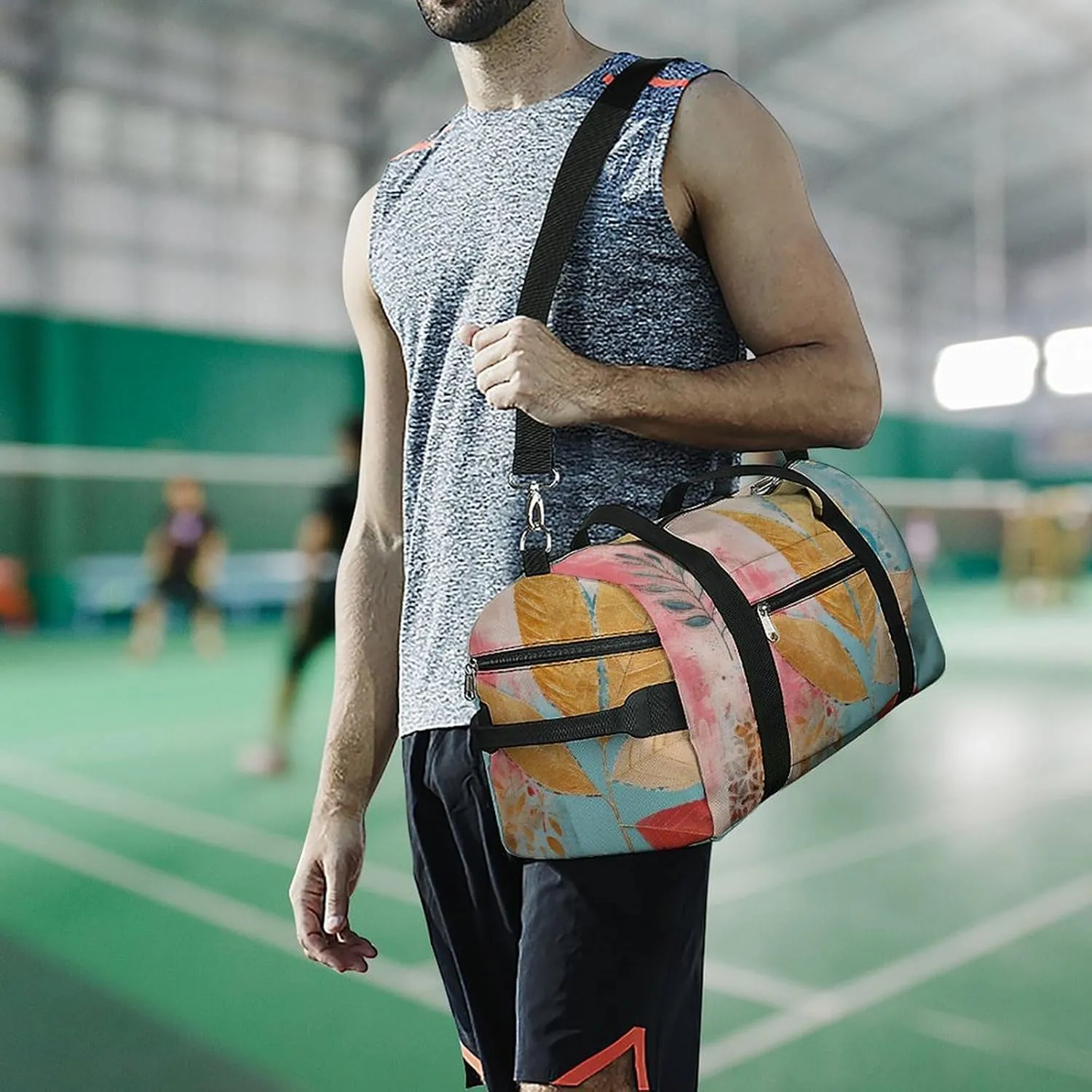 Gym Bag With Peach Leaves Duffel Bag for Men Women Overnight Bag with Shoe Compartment Workout Bags