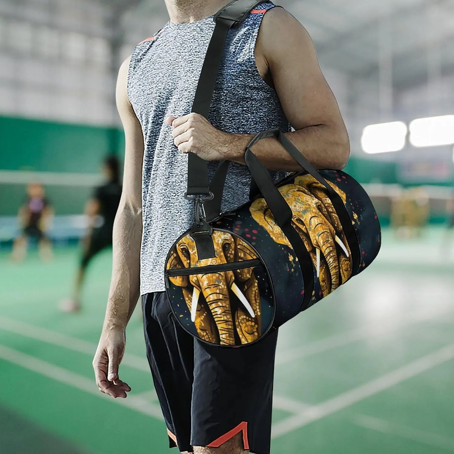 Gym Bags for Men Women Abstract Elephant Duffle Bag Travel Overnight Bag with Shoe Compartment Tote Bags