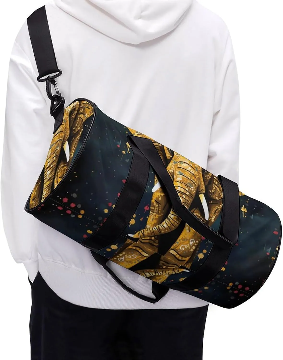Gym Bags for Men Women Abstract Elephant Duffle Bag Travel Overnight Bag with Shoe Compartment Tote Bags