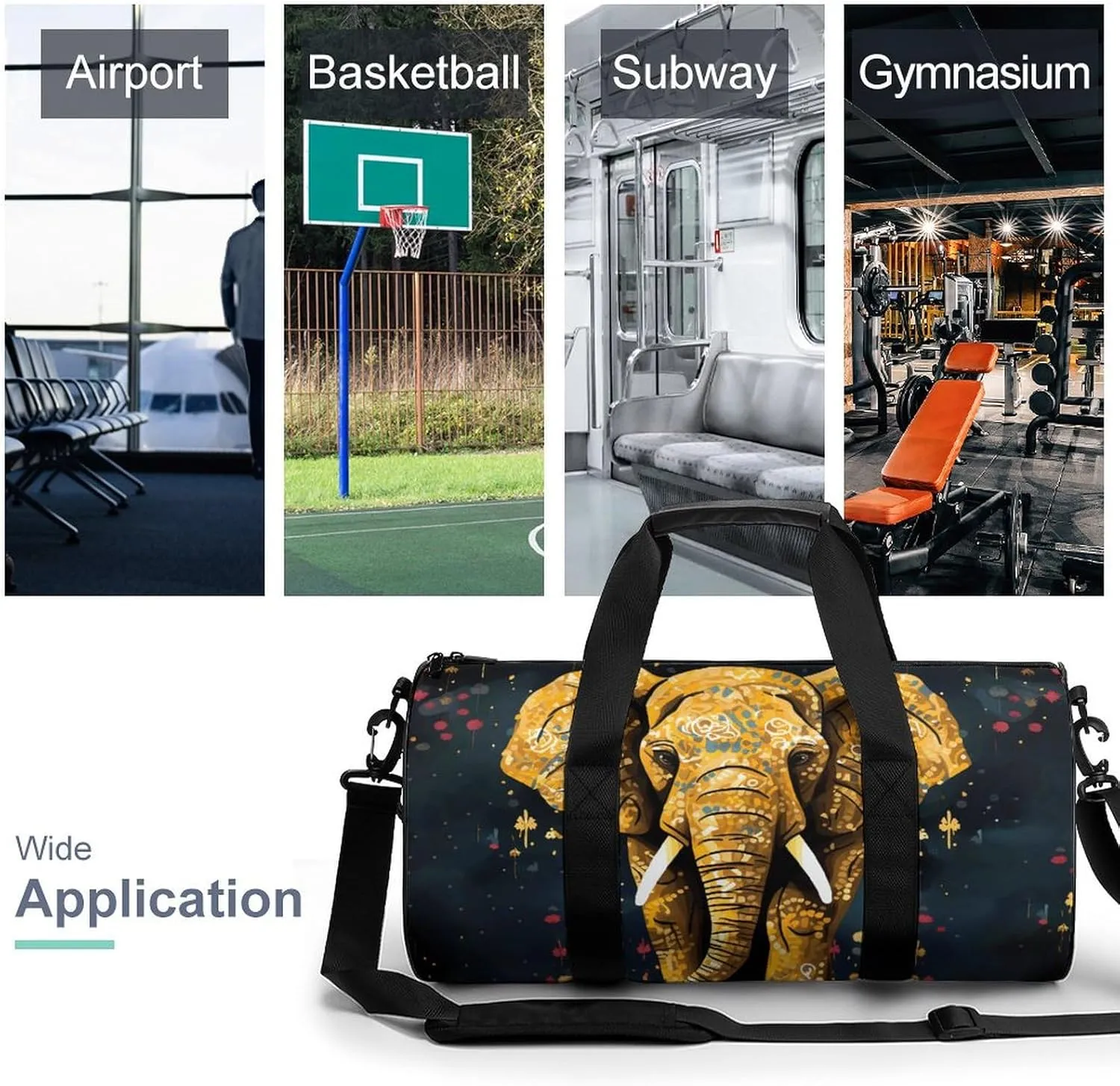 Gym Bags for Men Women Abstract Elephant Duffle Bag Travel Overnight Bag with Shoe Compartment Tote Bags