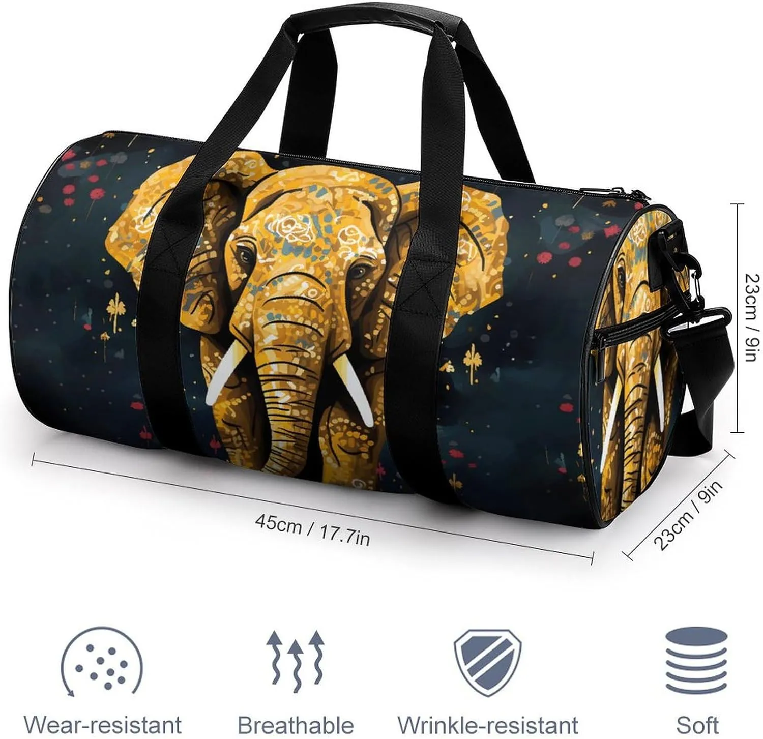 Gym Bags for Men Women Abstract Elephant Duffle Bag Travel Overnight Bag with Shoe Compartment Tote Bags