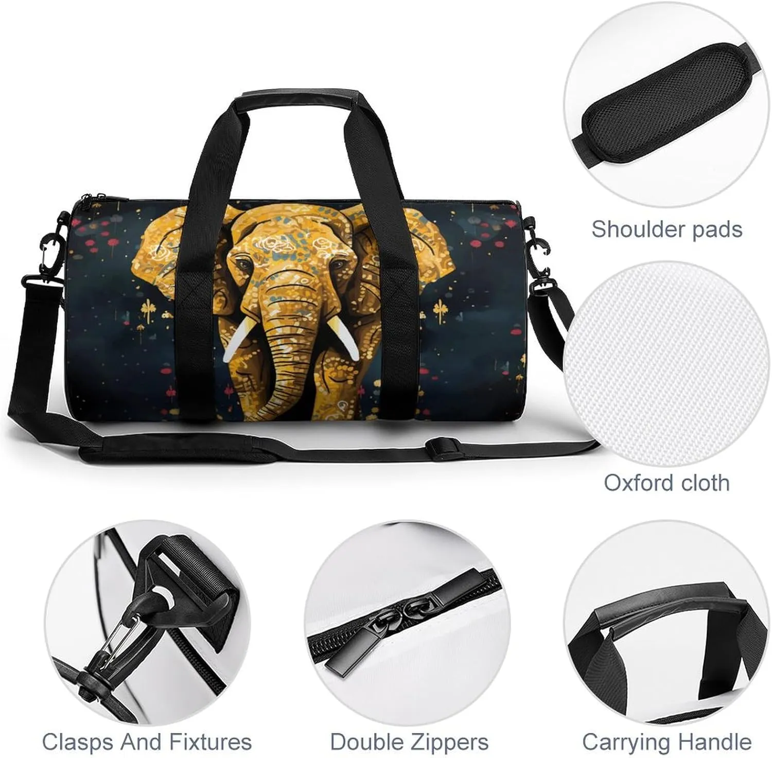 Gym Bags for Men Women Abstract Elephant Duffle Bag Travel Overnight Bag with Shoe Compartment Tote Bags