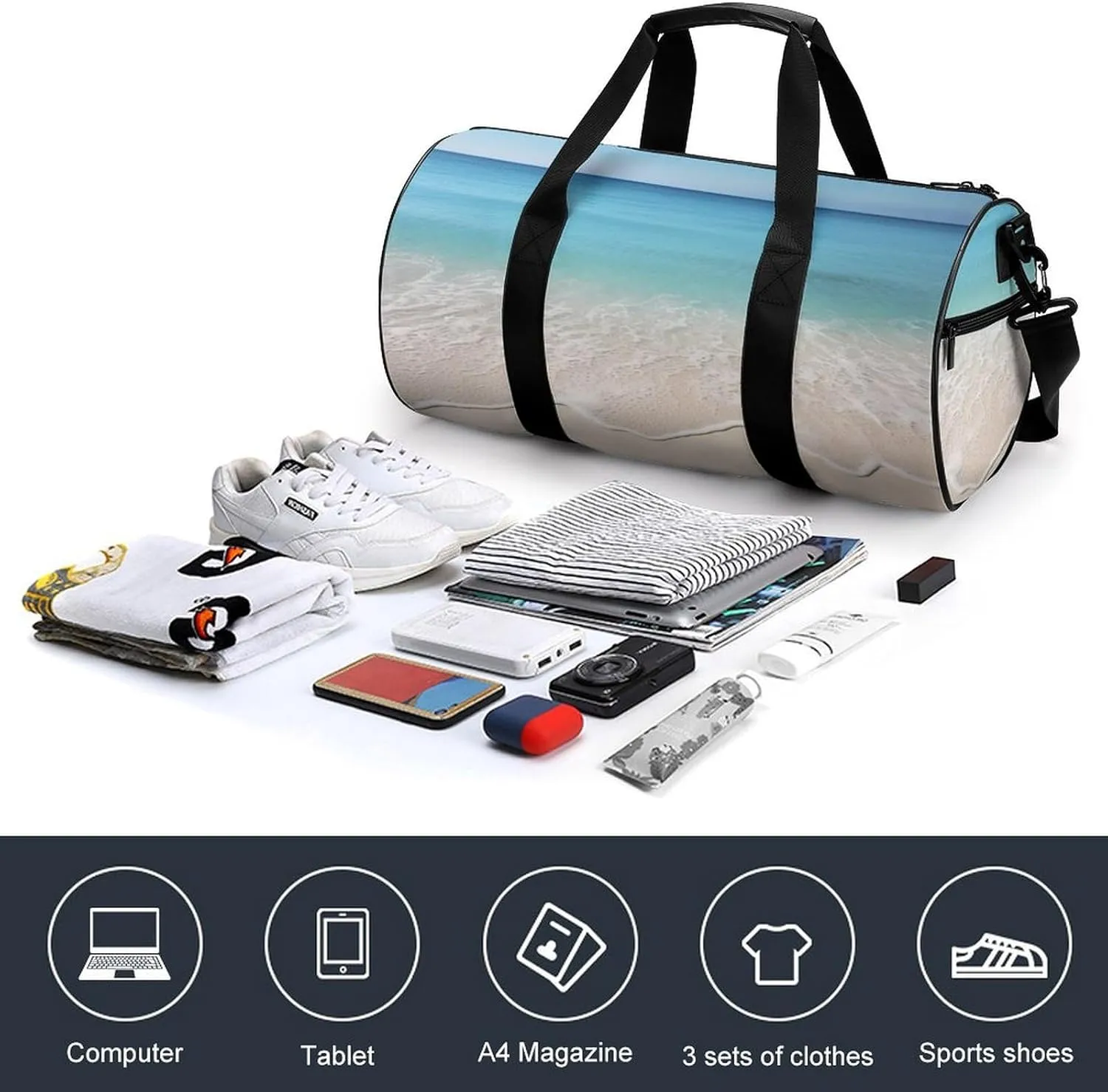 Gym Bags for Men Women Beach Clear Sea Sand Duffle Bag Travel Overnight Bag with Shoe Compartment Tote Bags