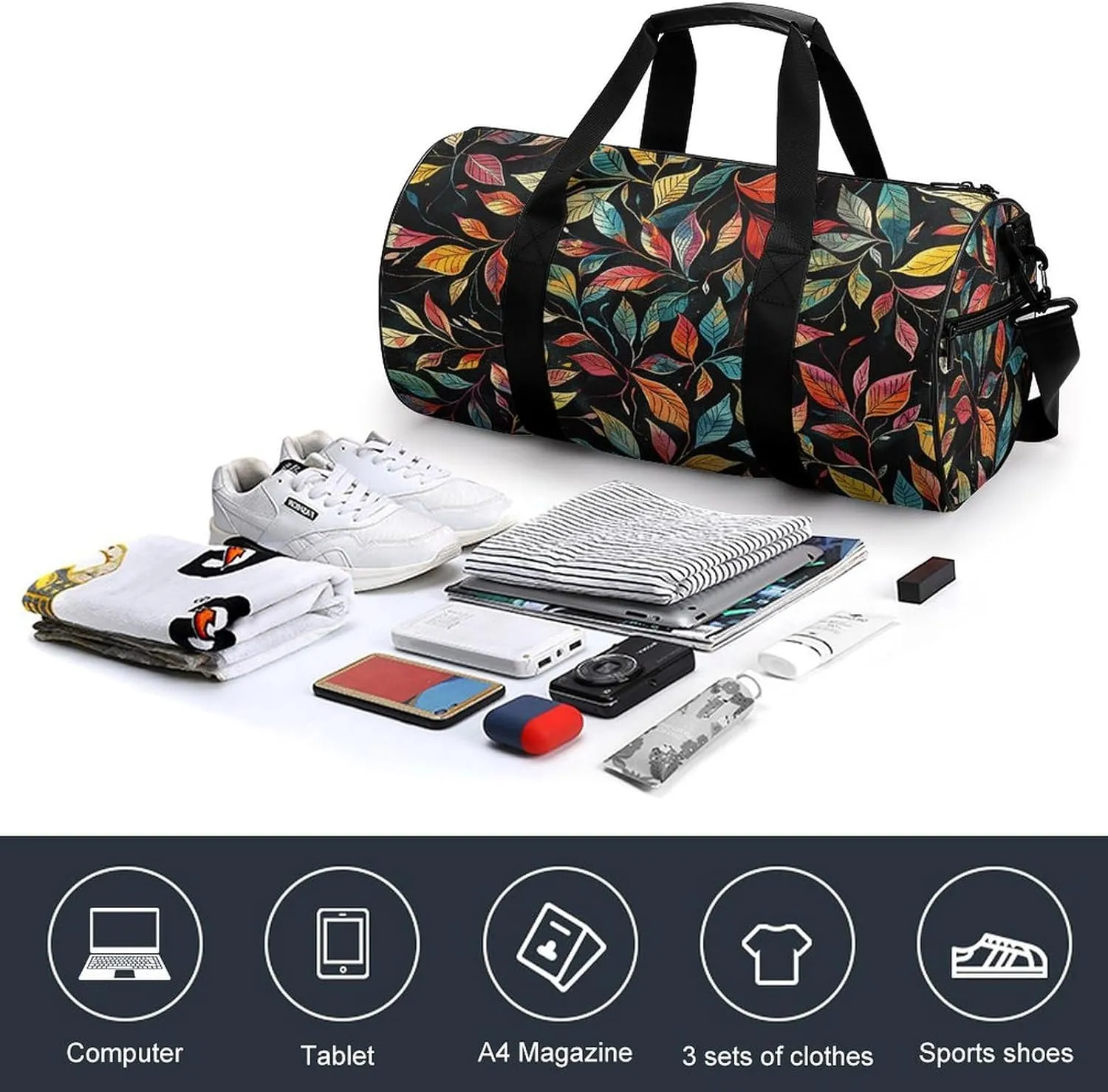 Gym Bags for Men Women Black Intricate Trees Duffle Bag Travel Overnight Bag with Shoe Compartment Tote Bags