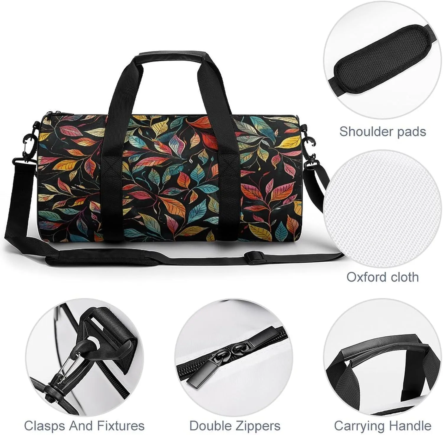 Gym Bags for Men Women Black Intricate Trees Duffle Bag Travel Overnight Bag with Shoe Compartment Tote Bags