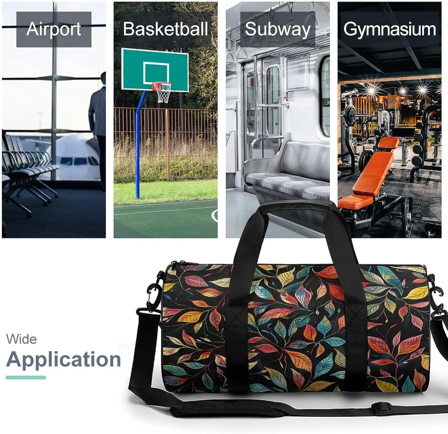 Gym Bags for Men Women Black Intricate Trees Duffle Bag Travel Overnight Bag with Shoe Compartment Tote Bags