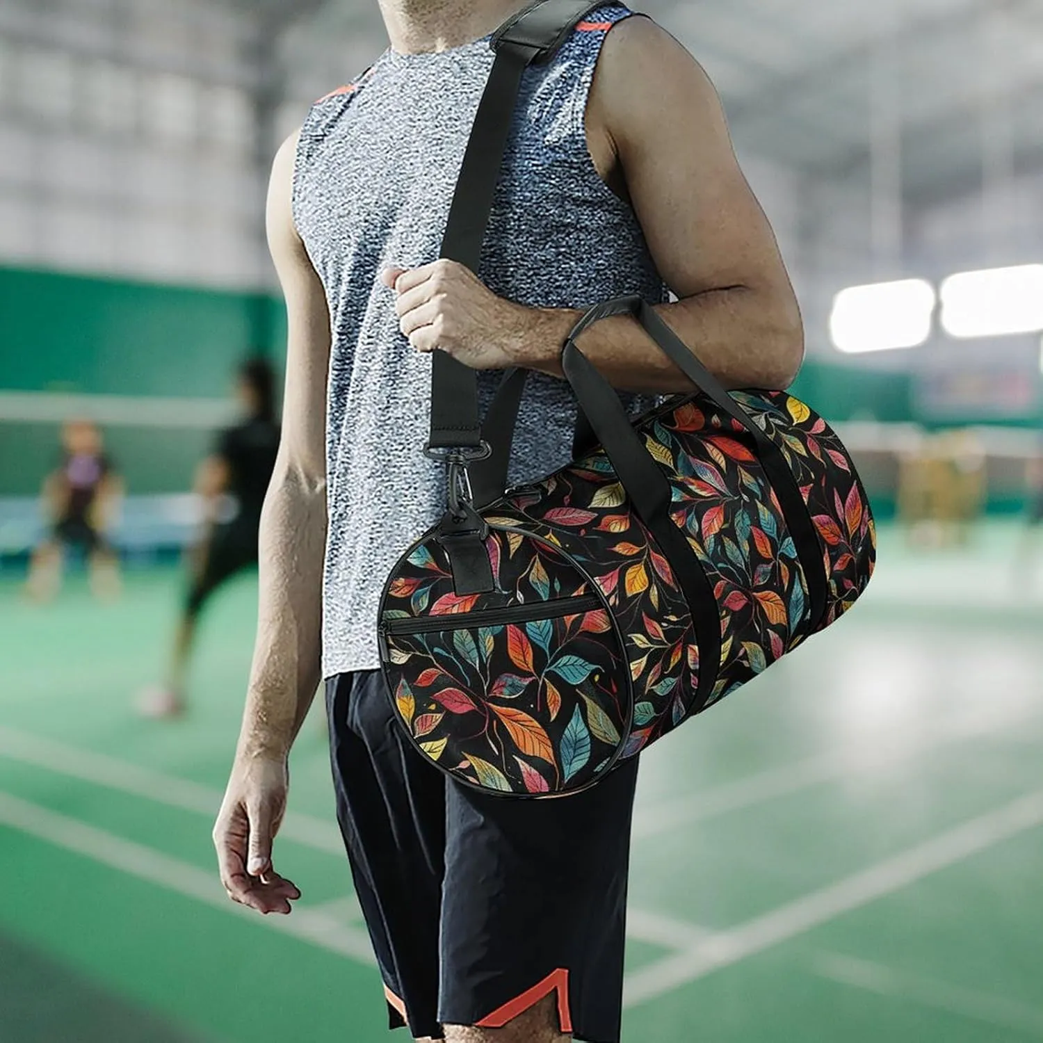 Gym Bags for Men Women Black Intricate Trees Duffle Bag Travel Overnight Bag with Shoe Compartment Tote Bags