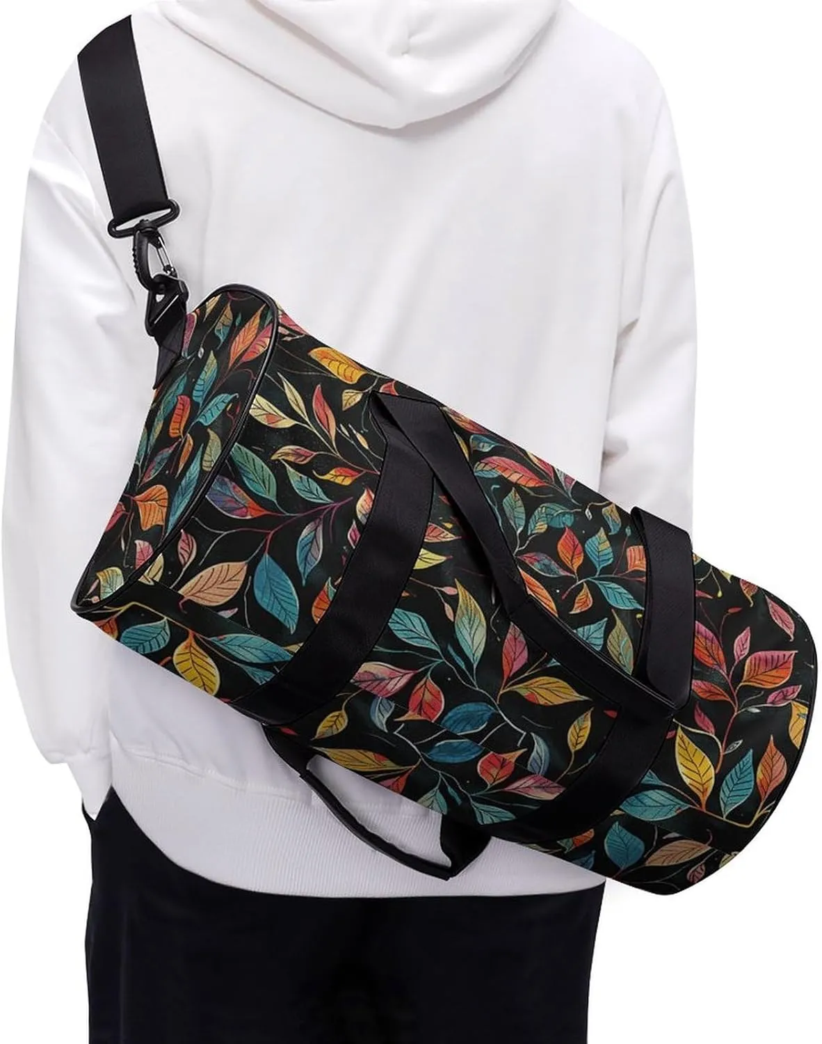 Gym Bags for Men Women Black Intricate Trees Duffle Bag Travel Overnight Bag with Shoe Compartment Tote Bags