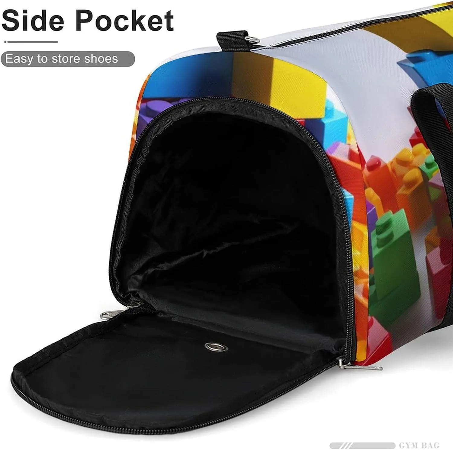 Gym Bags for Men Women Colorful Building Blocks Duffle Bag Travel Overnight Bag with Shoe Compartment Tote Bags