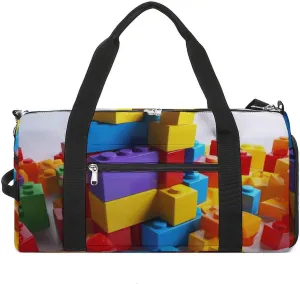 Gym Bags for Men Women Colorful Building Blocks Duffle Bag Travel Overnight Bag with Shoe Compartment Tote Bags