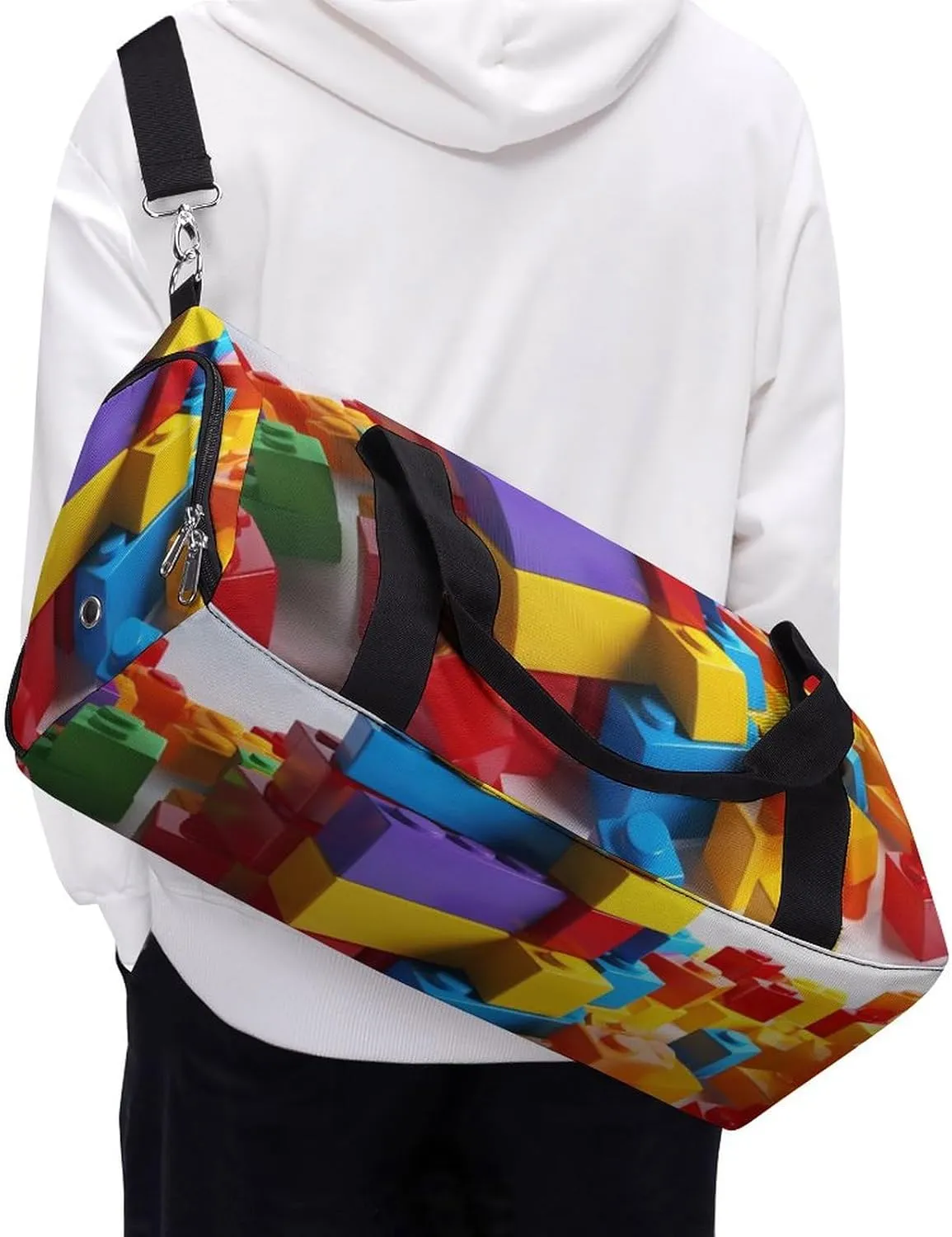 Gym Bags for Men Women Colorful Building Blocks Duffle Bag Travel Overnight Bag with Shoe Compartment Tote Bags