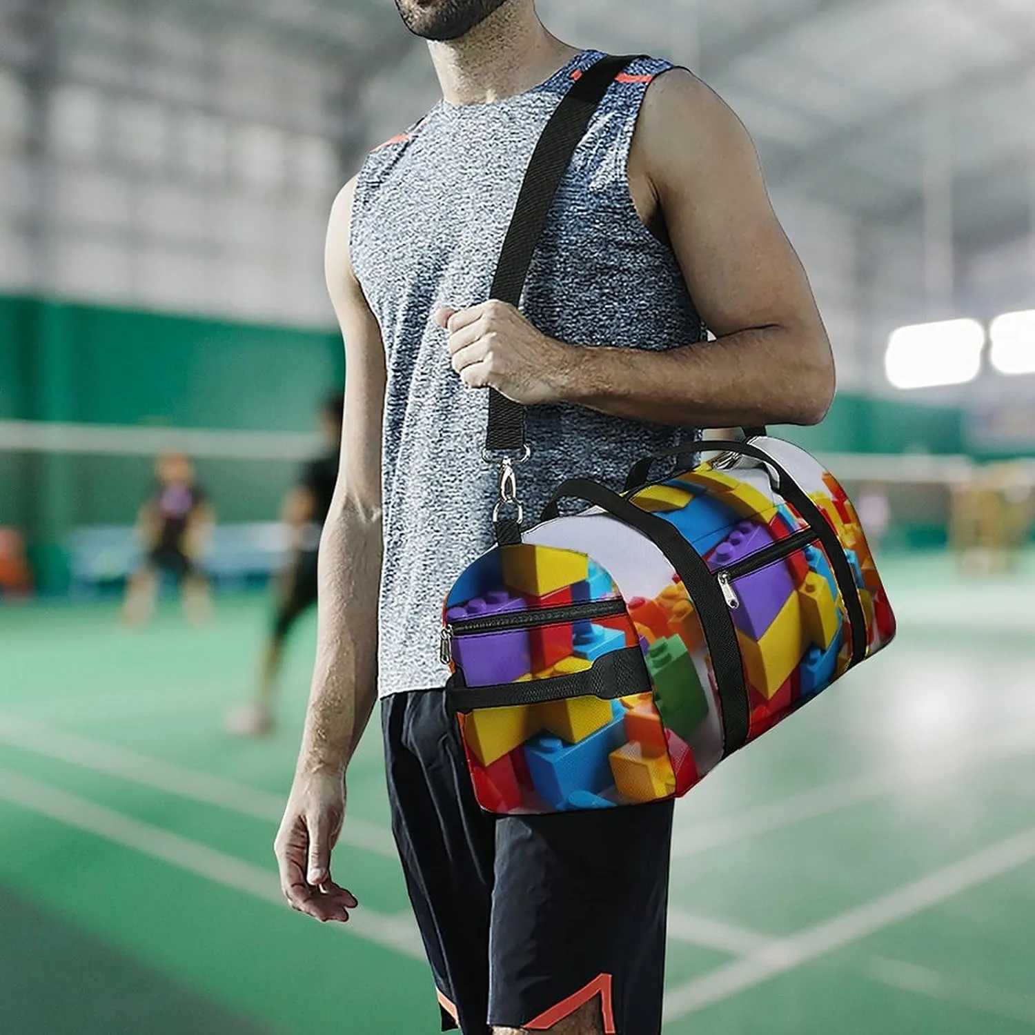Gym Bags for Men Women Colorful Building Blocks Duffle Bag Travel Overnight Bag with Shoe Compartment Tote Bags